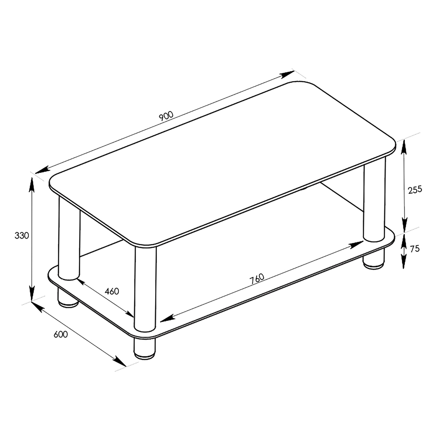 Tauris ACE Coffee Table 900mm Tempered Glass and Steel Black