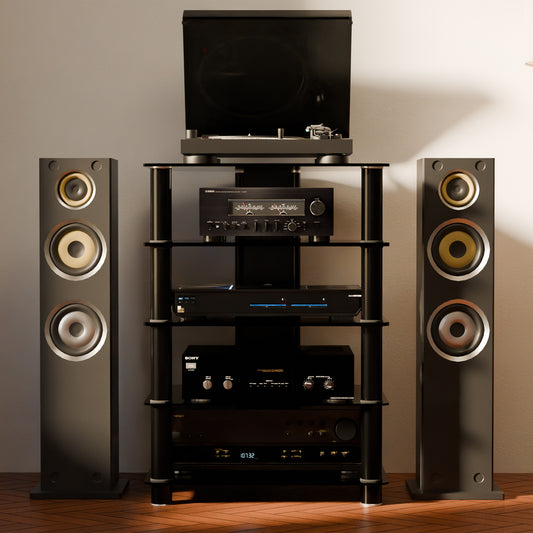 Tauris ACE HiFi Rack – 5-Tier Black Tempered Glass & Chrome, 940mm