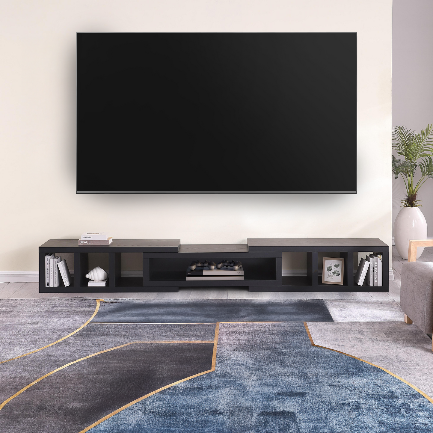 Tauris Astro Entertainment Cabinet, Extendable TV Unit, 317cm, Low Line Black Oak