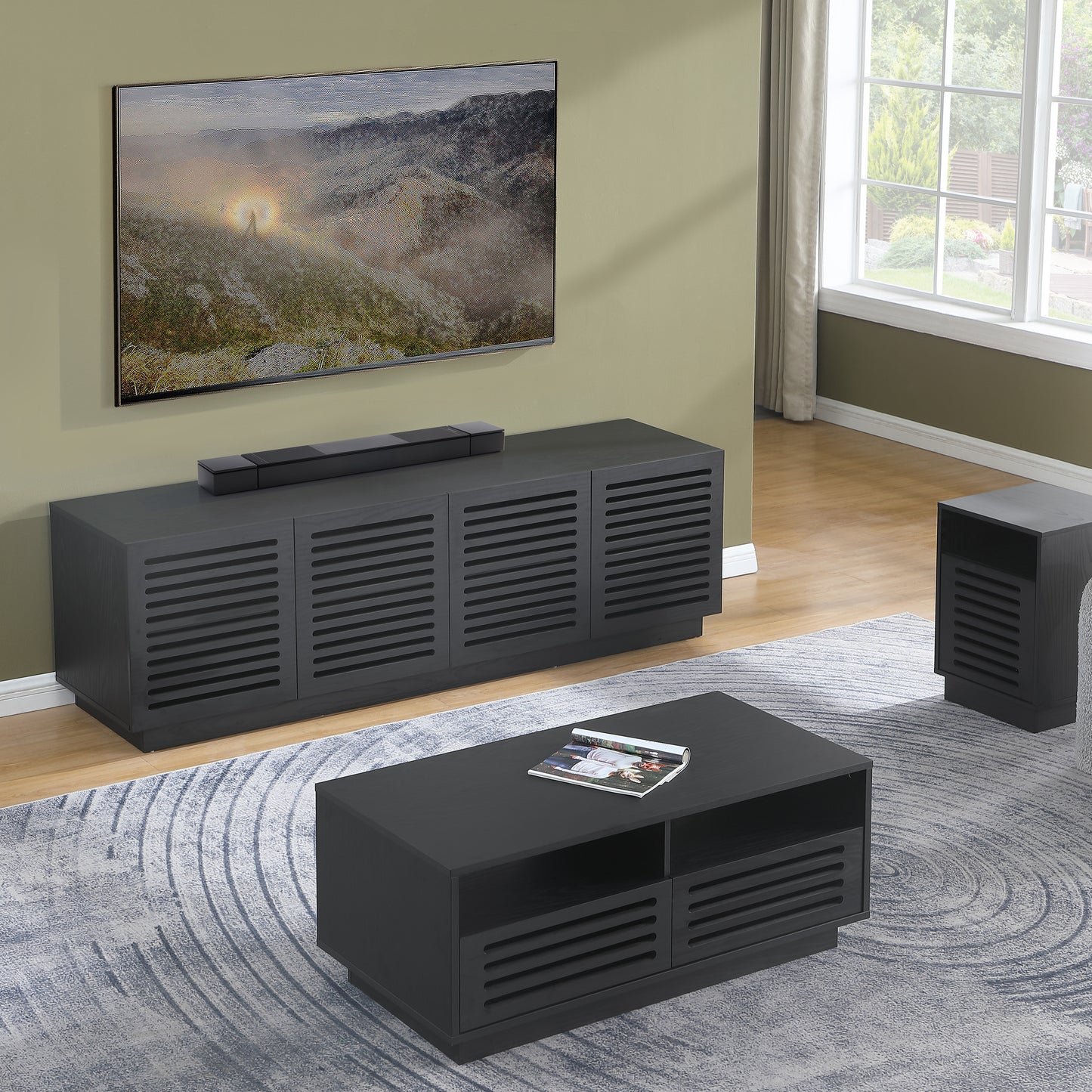 Tauris BURBANKCTBO Coffee Table – Black Oak Finish with Drawers & Shelves