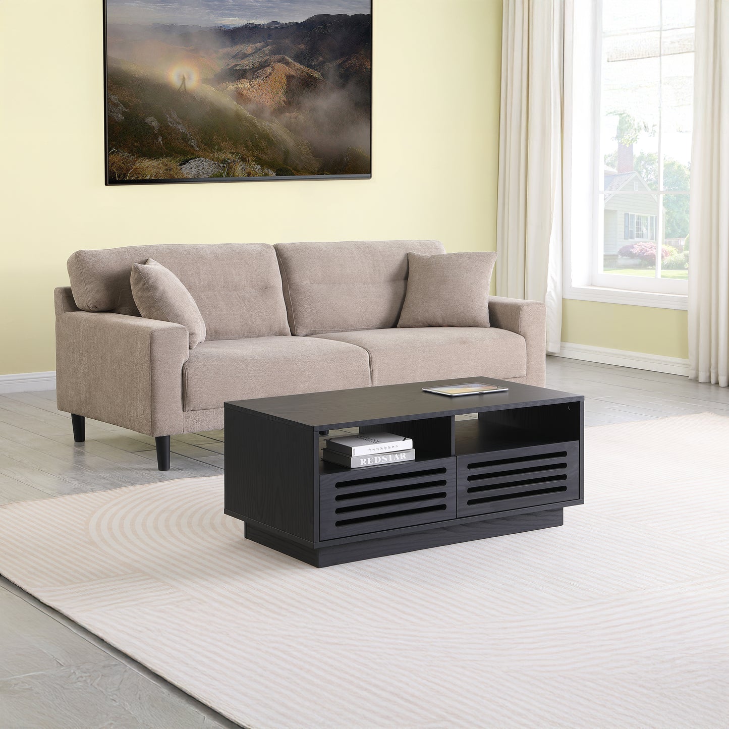 Tauris BURBANKCTBO Coffee Table – Black Oak Finish with Drawers & Shelves