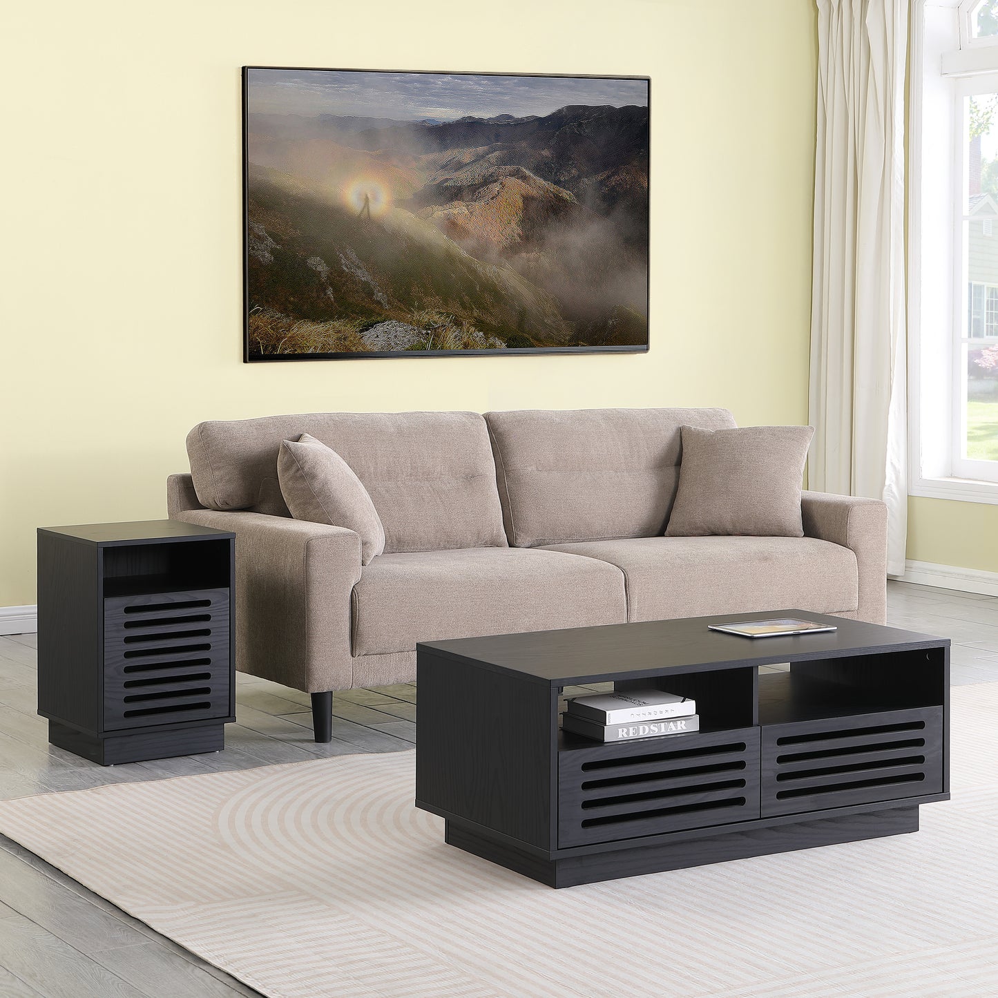 Tauris BURBANKCTBO Coffee Table – Black Oak Finish with Drawers & Shelves