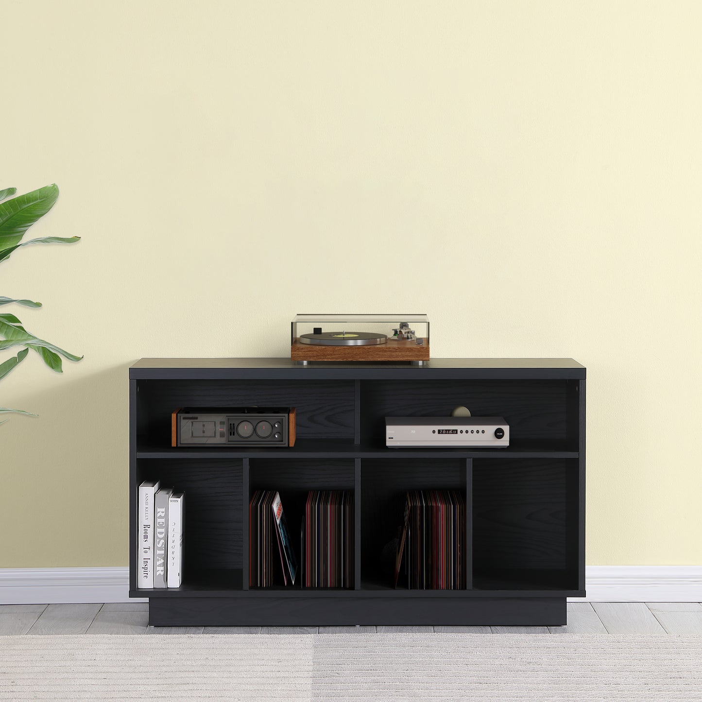 Tauris EDISON Media Stand 1200mm – Vinyl Record Storage & Component Cabinet in Black Oak Finish
