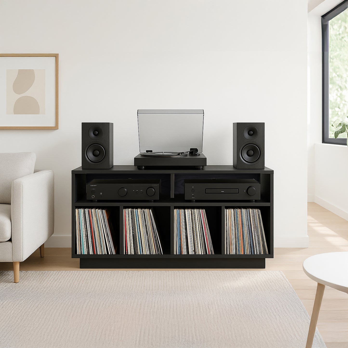 Tauris EDISON Media Stand 1200mm – Vinyl Record Storage & Component Cabinet in Black Oak Finish