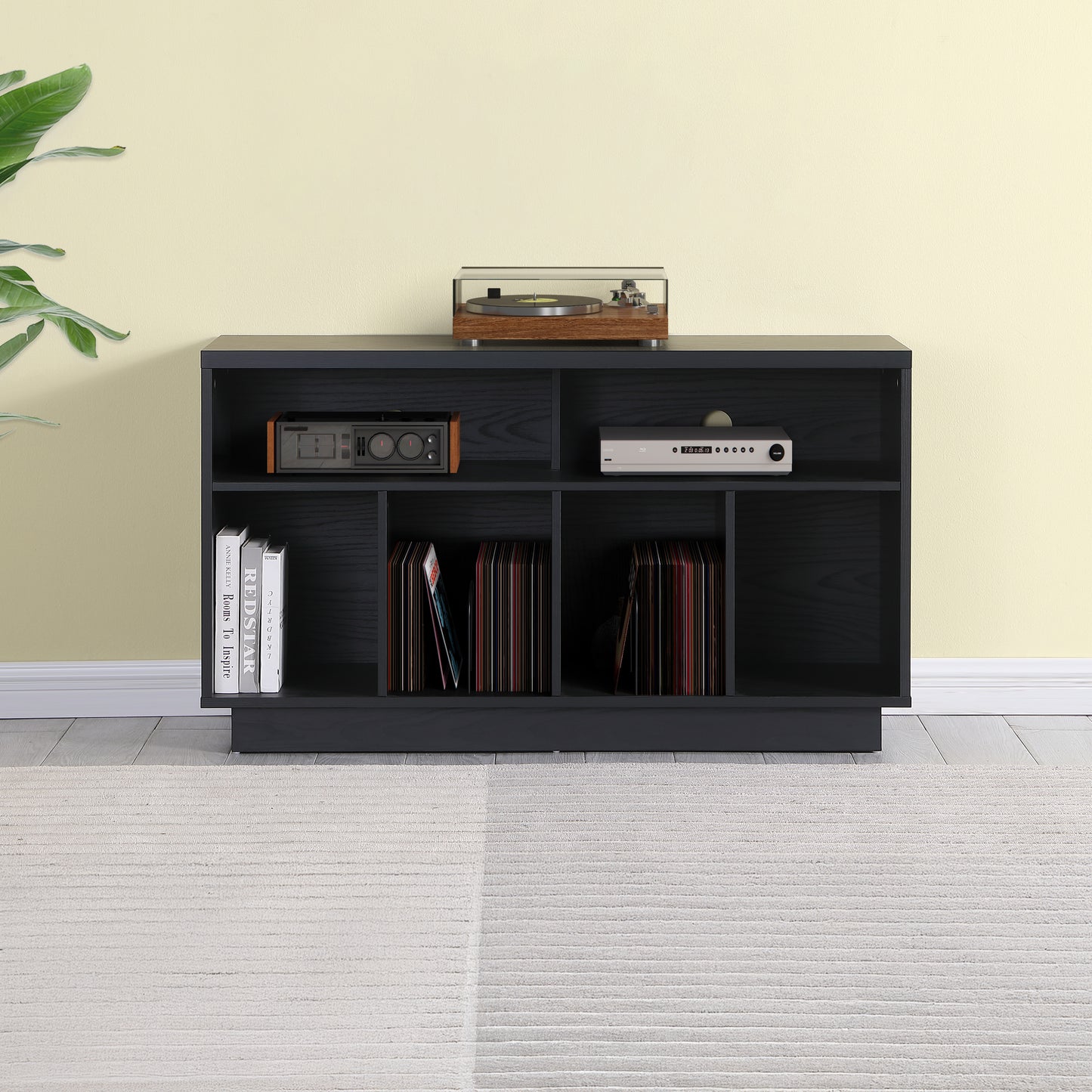 Tauris EDISON Media Stand 1200mm – Vinyl Record Storage & Component Cabinet in Black Oak Finish