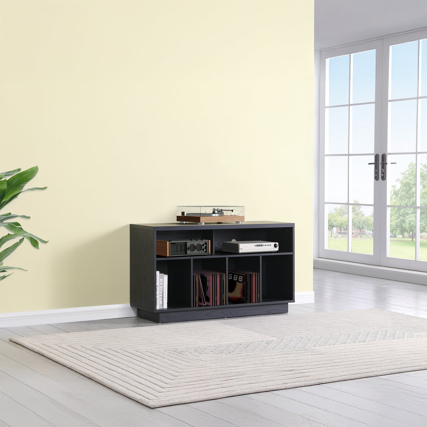 Tauris EDISON Media Stand 1200mm – Vinyl Record Storage & Component Cabinet in Black Oak Finish