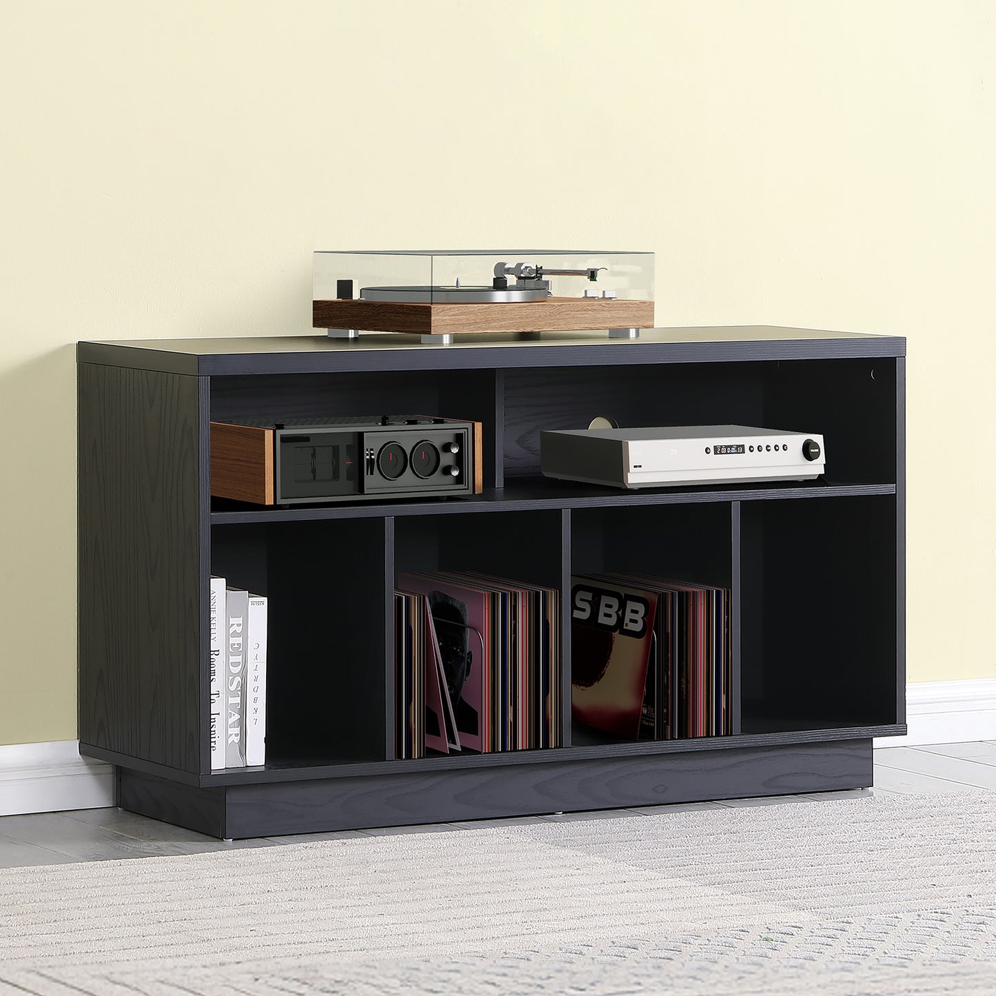 Tauris EDISON Media Stand 1200mm – Vinyl Record Storage & Component Cabinet in Black Oak Finish