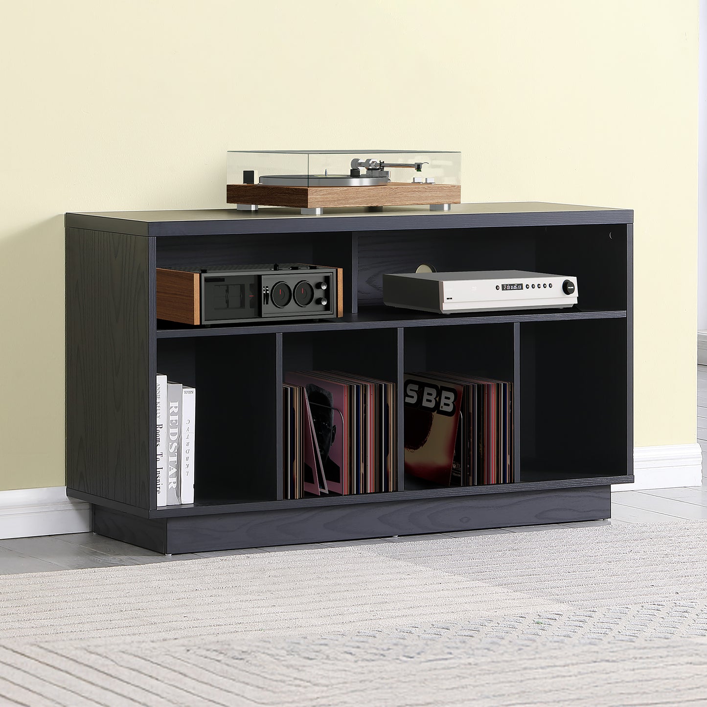 Tauris EDISON Media Stand 1200mm – Vinyl Record Storage & Component Cabinet in Black Oak Finish