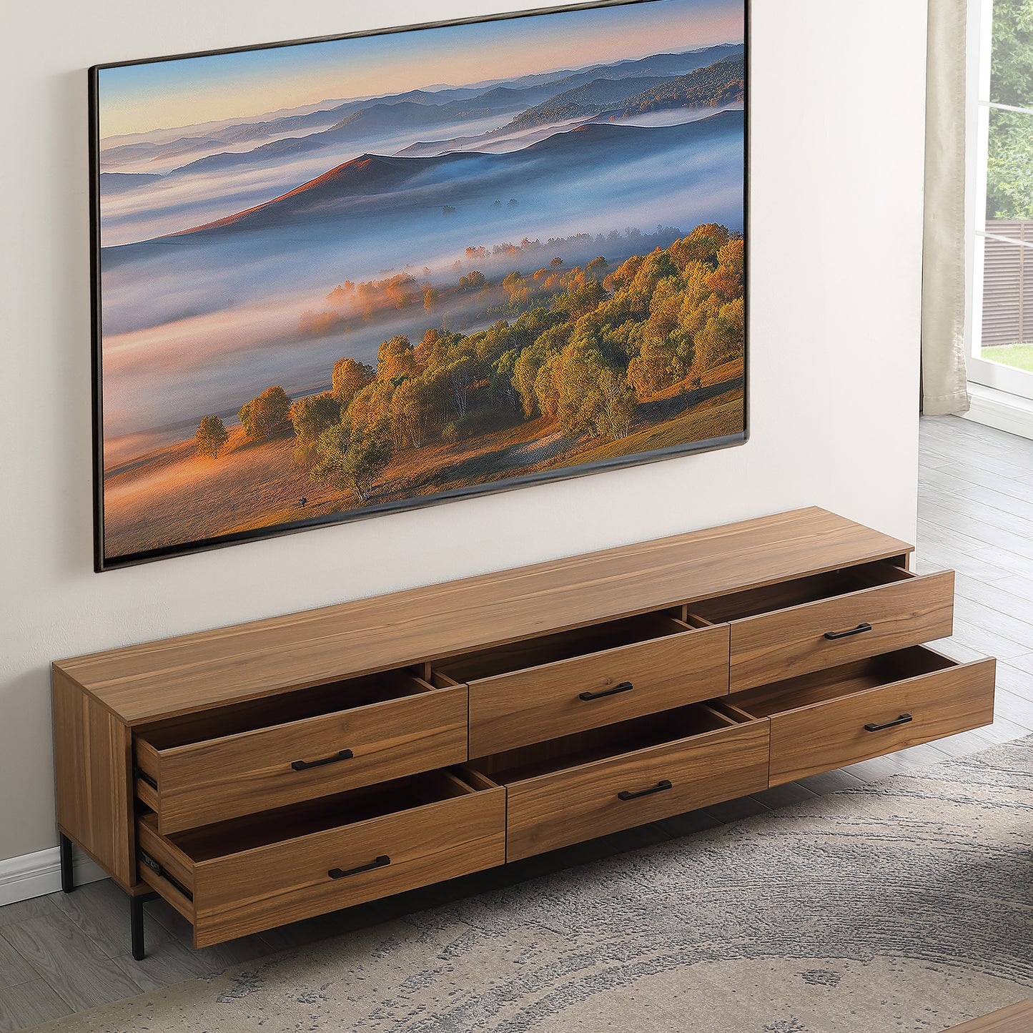 Tauris ELGIN2200WAL TV Unit – 2200mm Walnut Entertainment Cabinet with Drawers