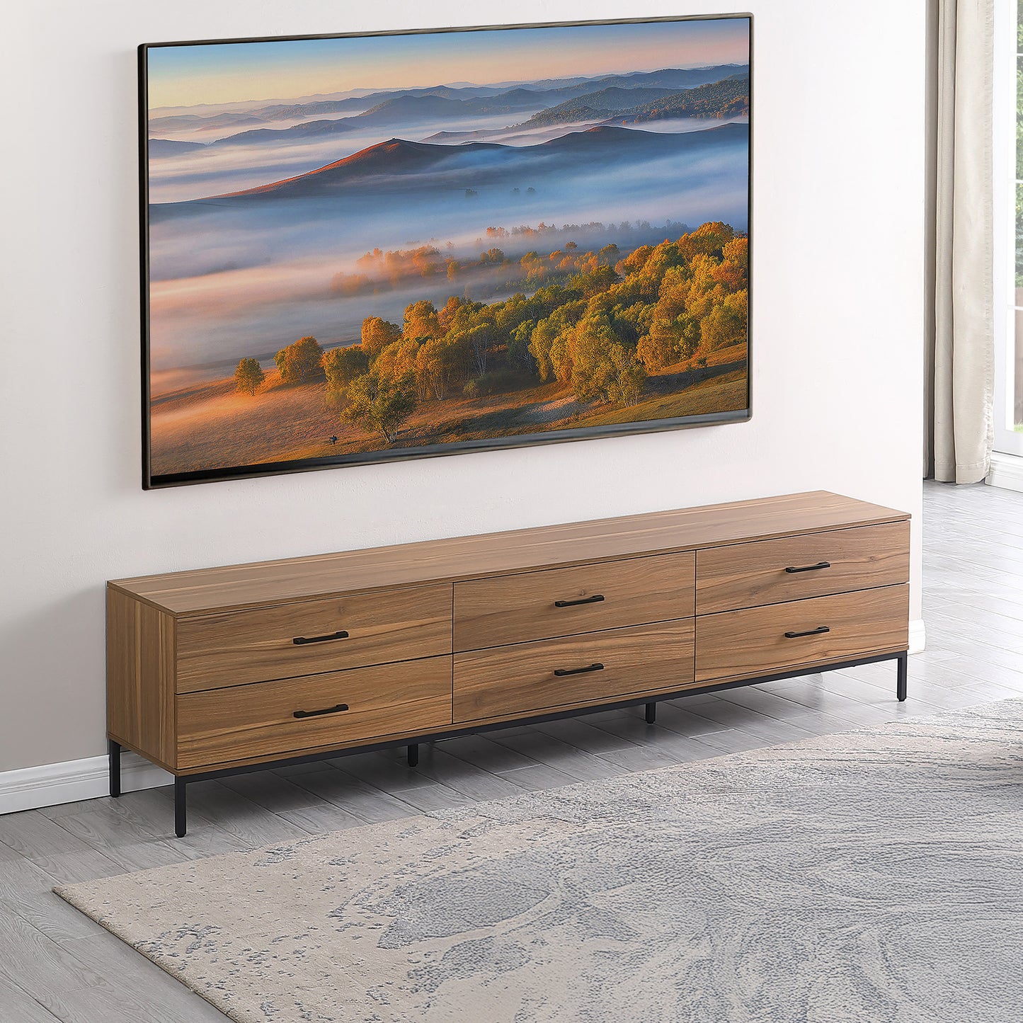 Tauris ELGIN2200WAL TV Unit – 2200mm Walnut Entertainment Cabinet with Drawers