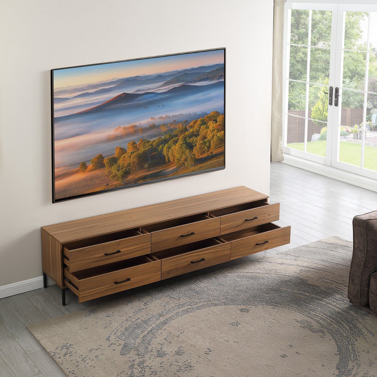 Tauris ELGIN2200WAL TV Unit – 2200mm Walnut Entertainment Cabinet with Drawers