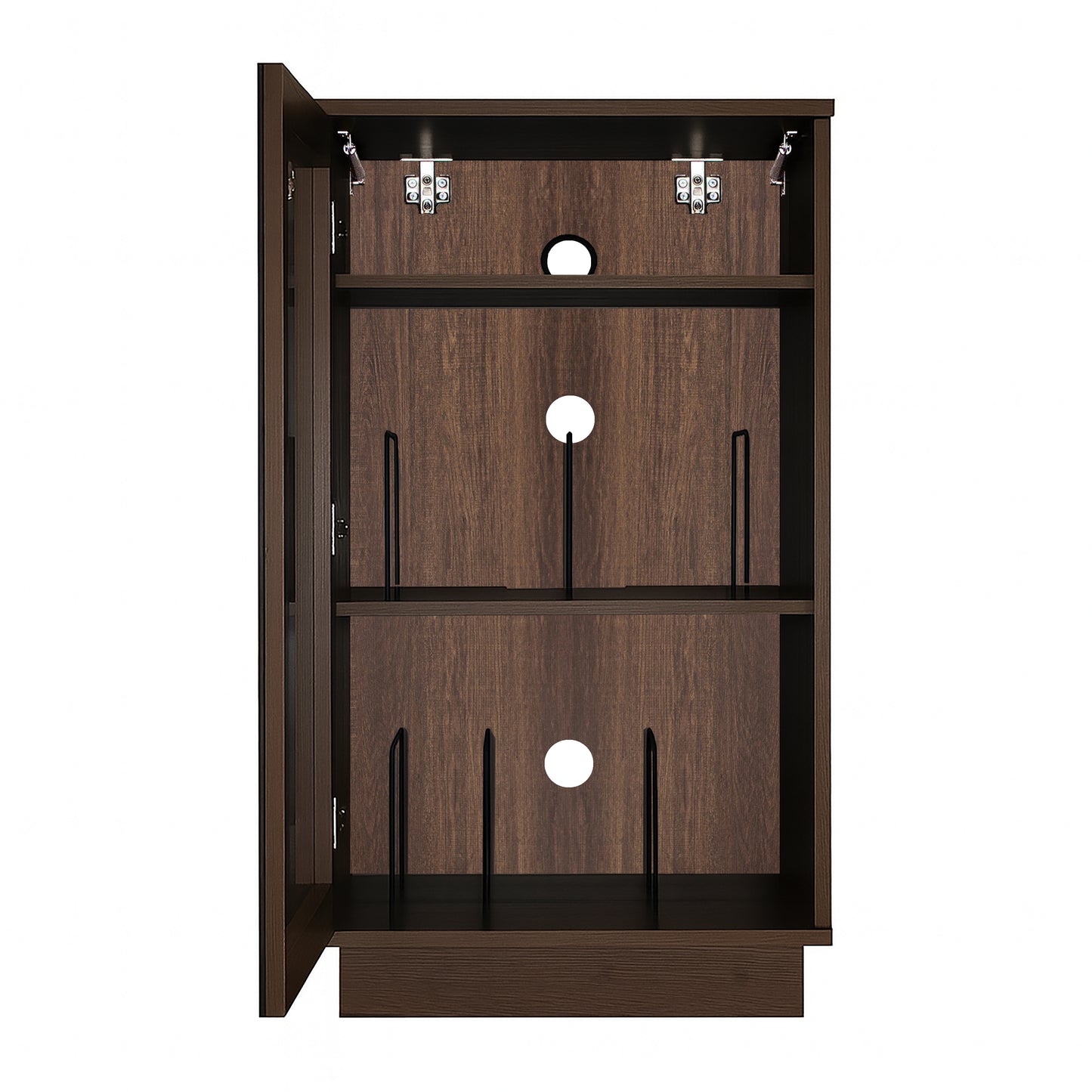 Tauris Hollywood Media Storage Cabinet, Lift Up Turntable Shelf, Vinyl Record Storage Racks, Tempered Glass, Dark Oak