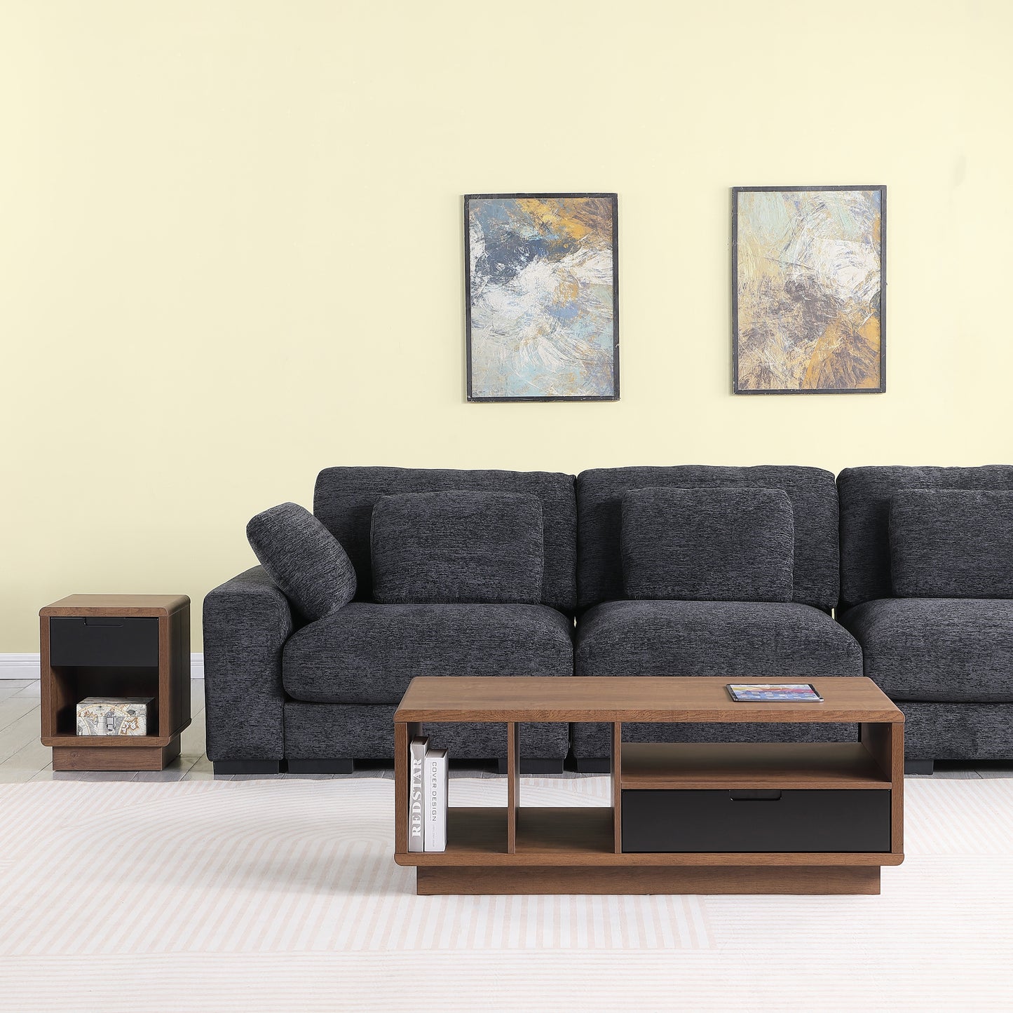 Tauris HOVERETDO Side Table – Dark Oak with Black Painted Drawer