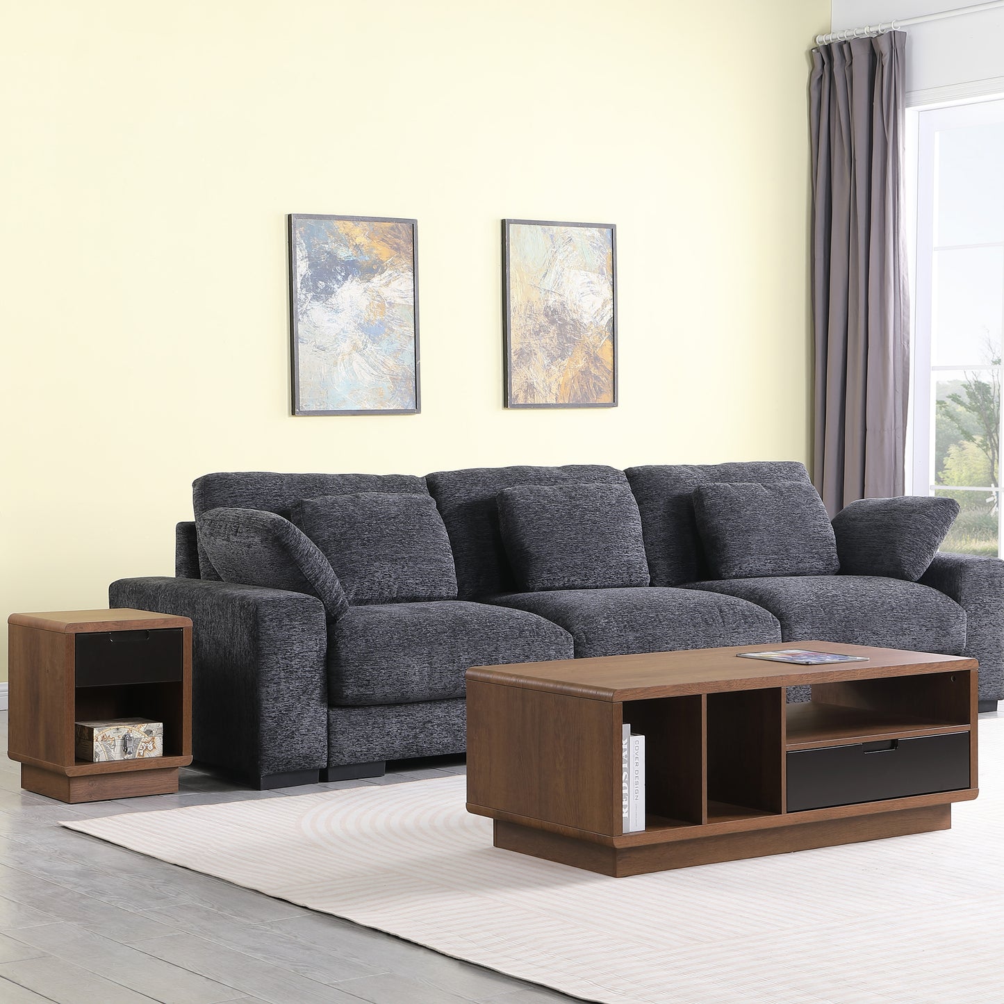 Tauris HOVERETDO Side Table – Dark Oak with Black Painted Drawer