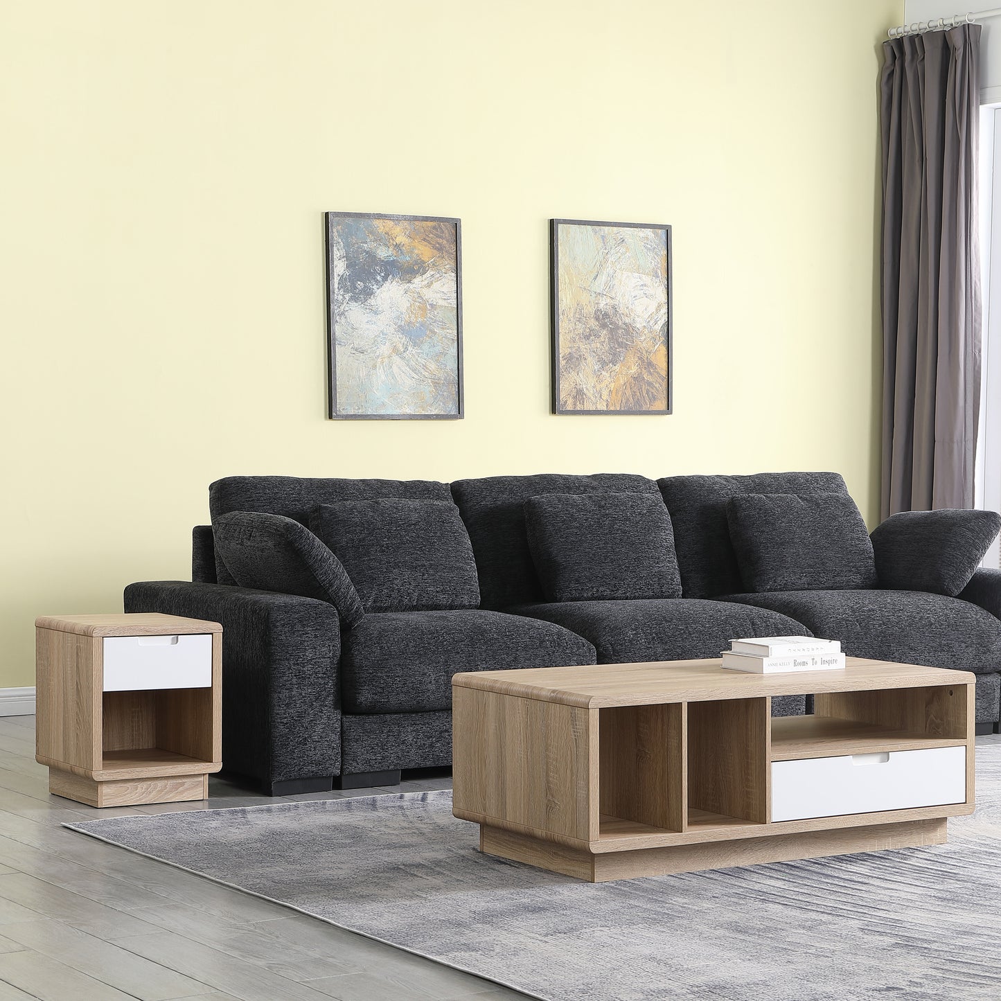 Tauris HOVERETLO Side Table – Light Oak with White Painted Drawer