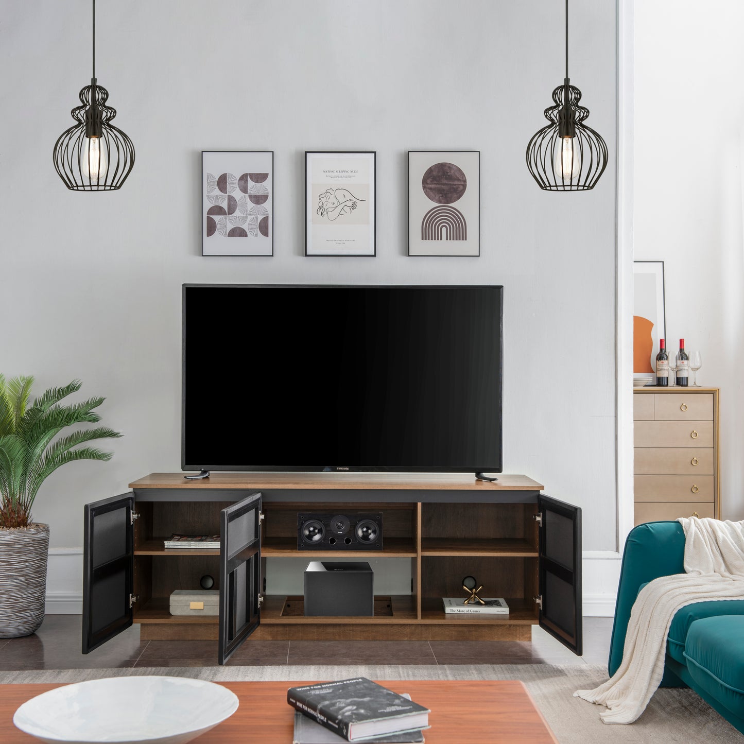 Tauris Hollywood Entertainment Center, TV Stand, Entertainment Unit 1800mm Subwoofer Storage Dark Oak
