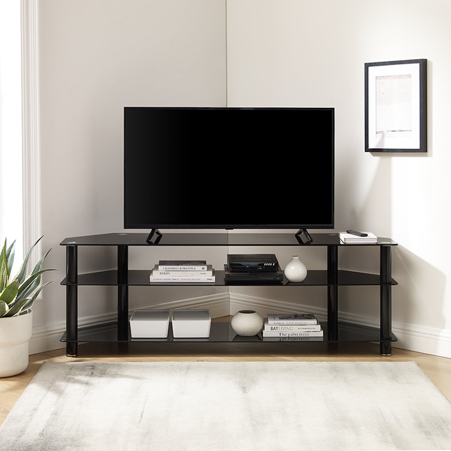 Tauris ACE Entertainment Center, TV Stand, Entertainment Unit 1500mm Tempered Glass and Steel Unit Black