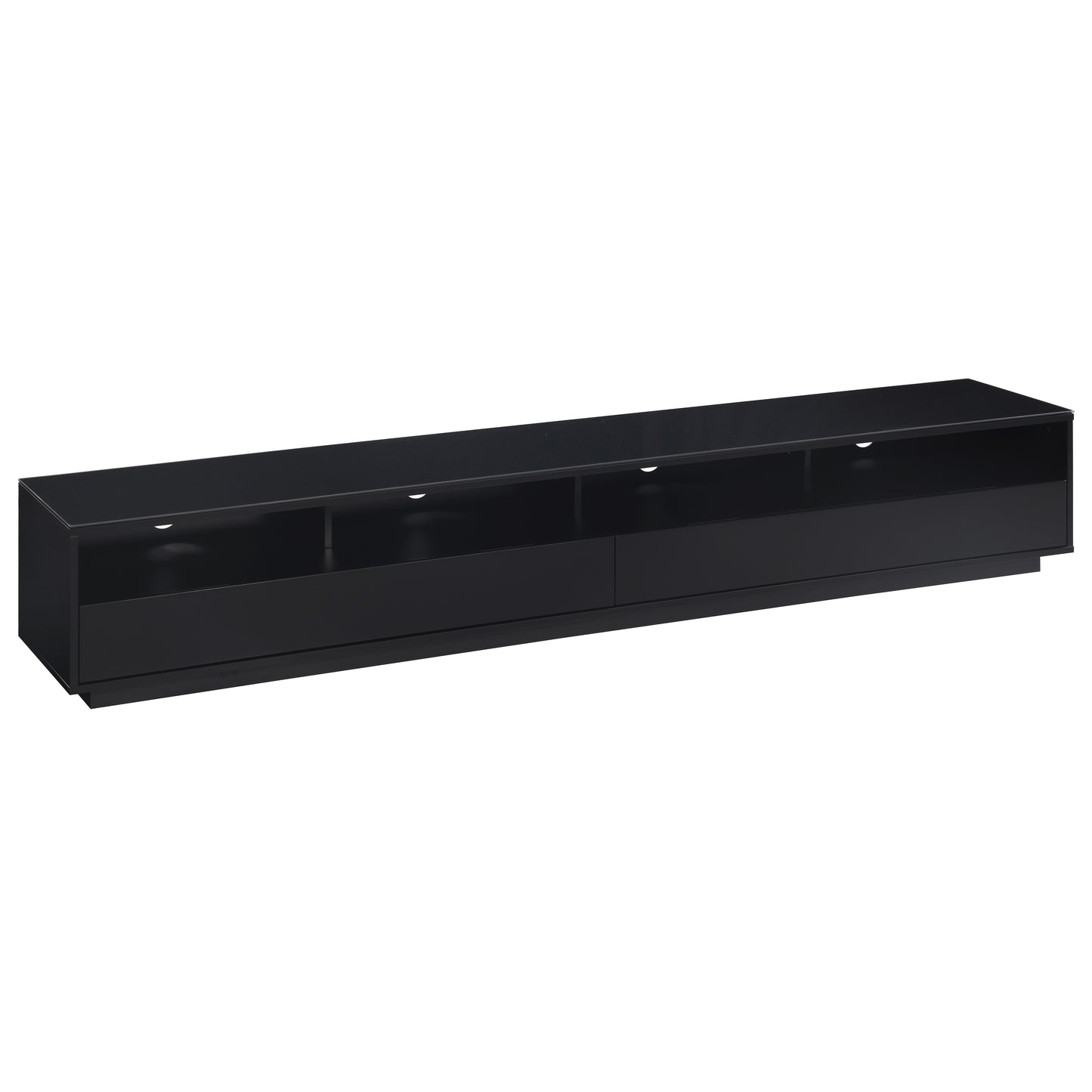 Tauris Suave Low Line TV Unit 2200mm , Sound Bar Shelf, Tempered Glass Top, Black