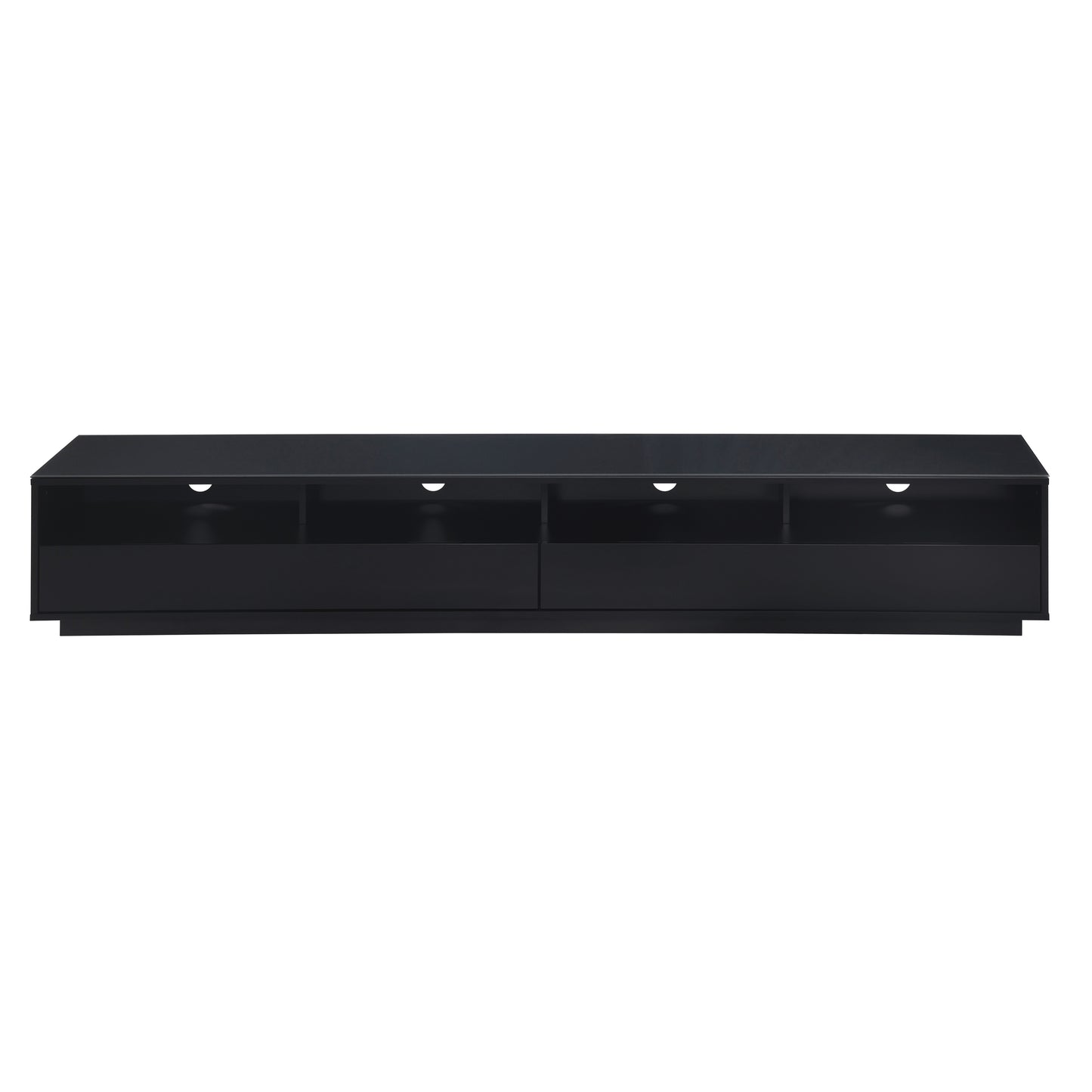Tauris Suave Low Line TV Unit 2200mm , Sound Bar Shelf, Tempered Glass Top, Black