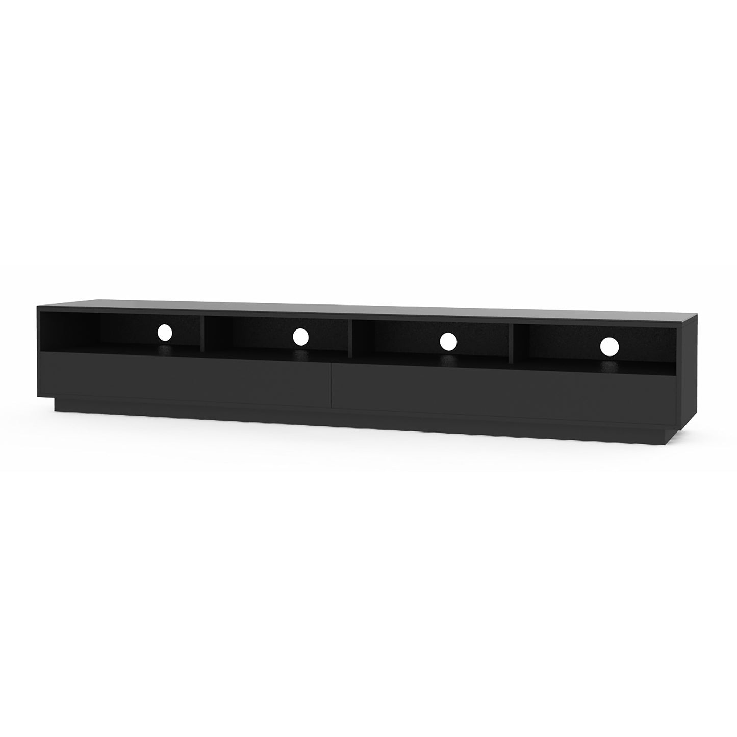 Tauris Suave Low Line TV Unit 2200mm , Sound Bar Shelf, Tempered Glass Top, Black