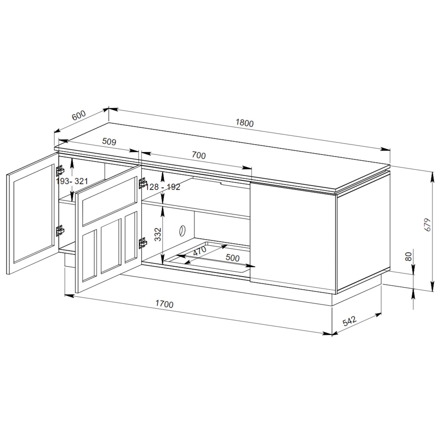 Tauris Broadway Entertainment Center, TV Cabinet, Entertainment Unit 1800mm Subwoofer Storage Black Oak