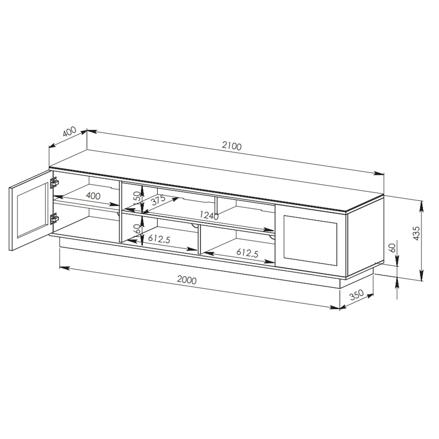 Tauris Diablo Entertainment Center, TV Stand, Entertainment Unit 2100mm IR Friendly Glass Doors Black