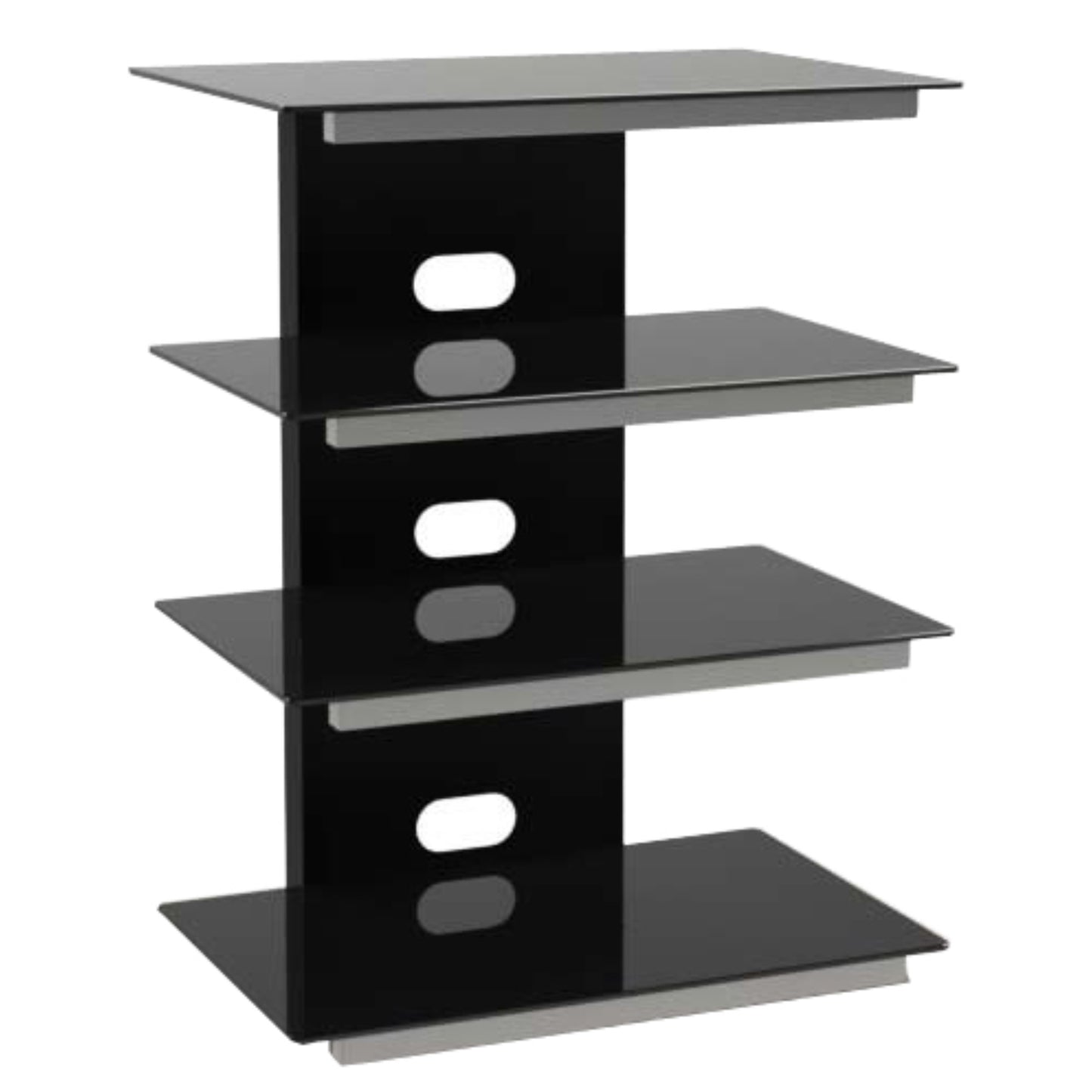 Tauris Gamma Media Storage Cabinets & Racks, Hi Fi Rack 785mm Four Open Shelves, Grey Shelf Supports Tempered Glass, Black
