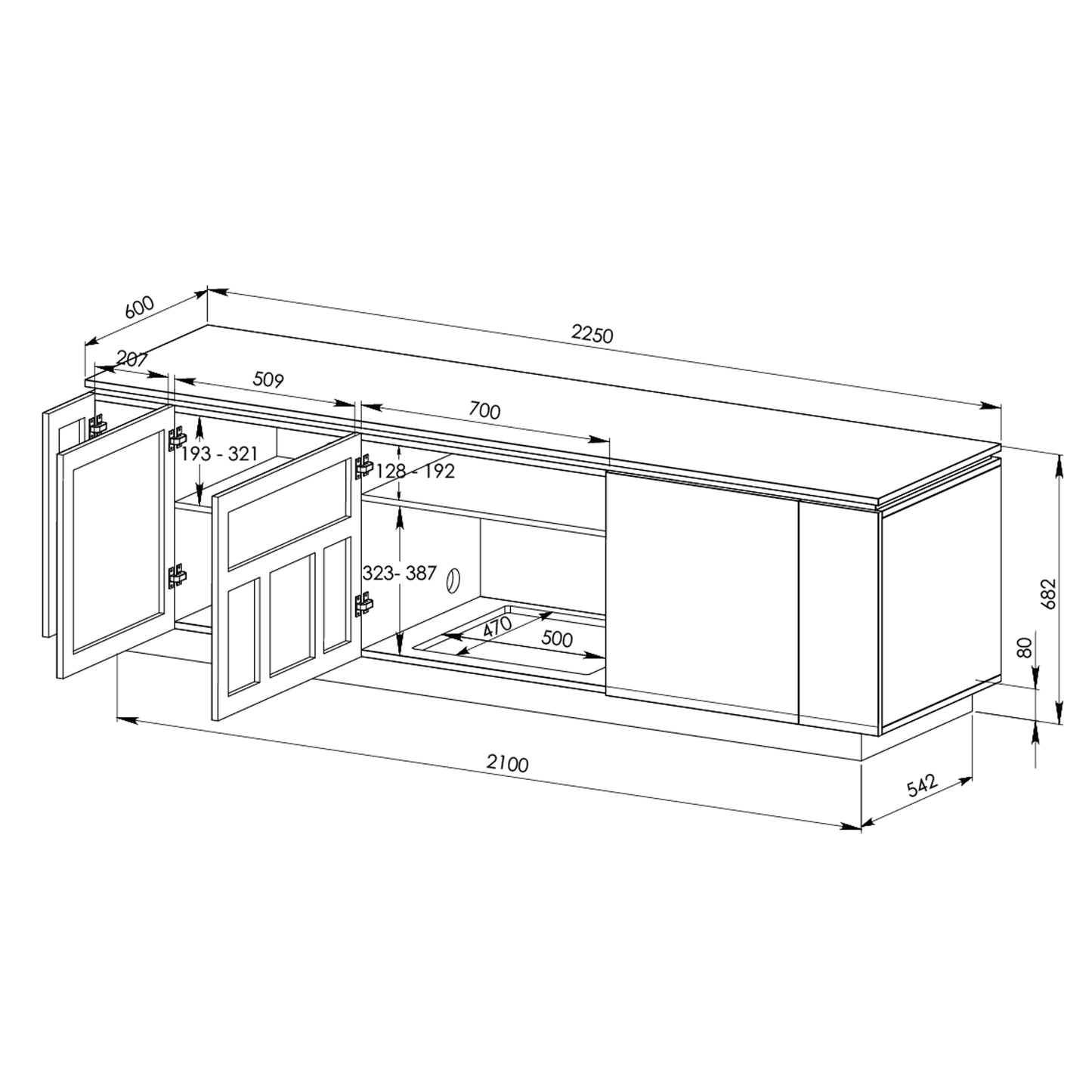 Tauris Hollywood Entertainment Center, TV Stand, Entertainment Unit 2250mm Subwoofer Storage Dark Oak