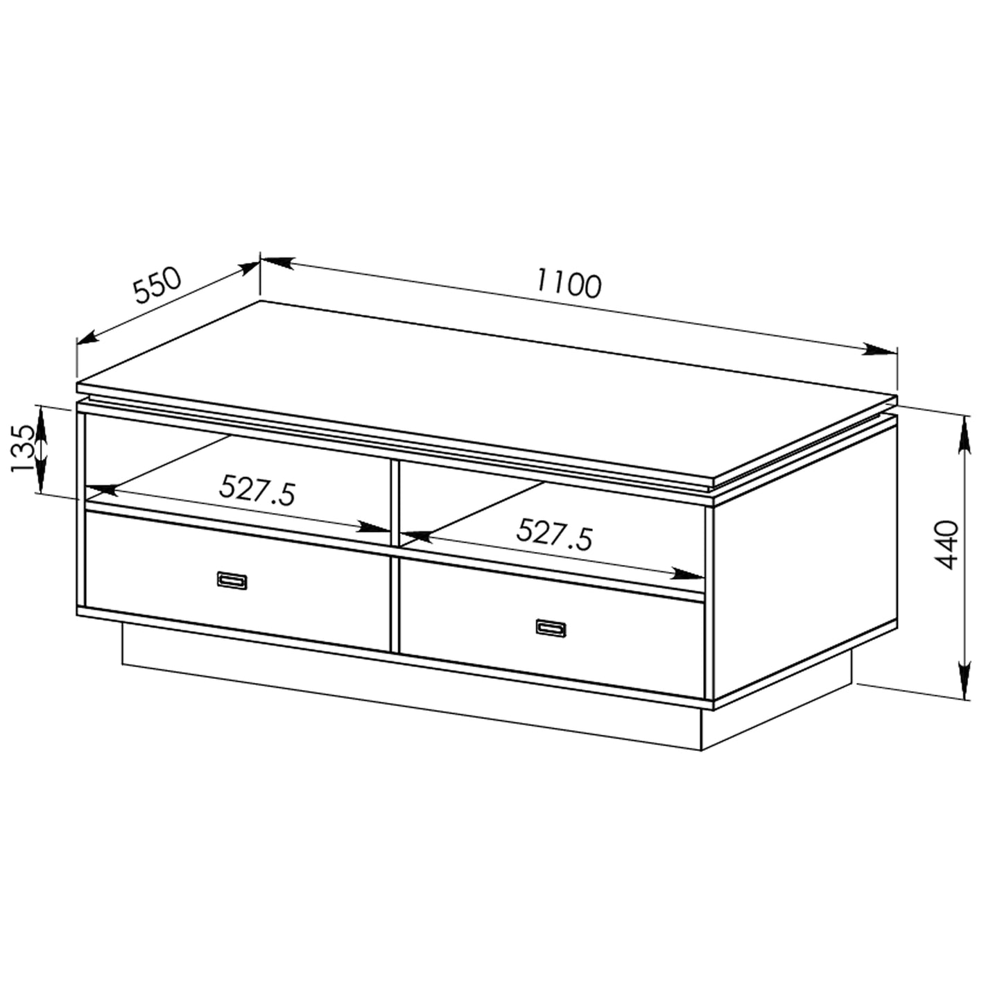 Tauris Hollywood Coffee Tables 1100mm Two Drawers, Two Storage Shelves, Dark Oak