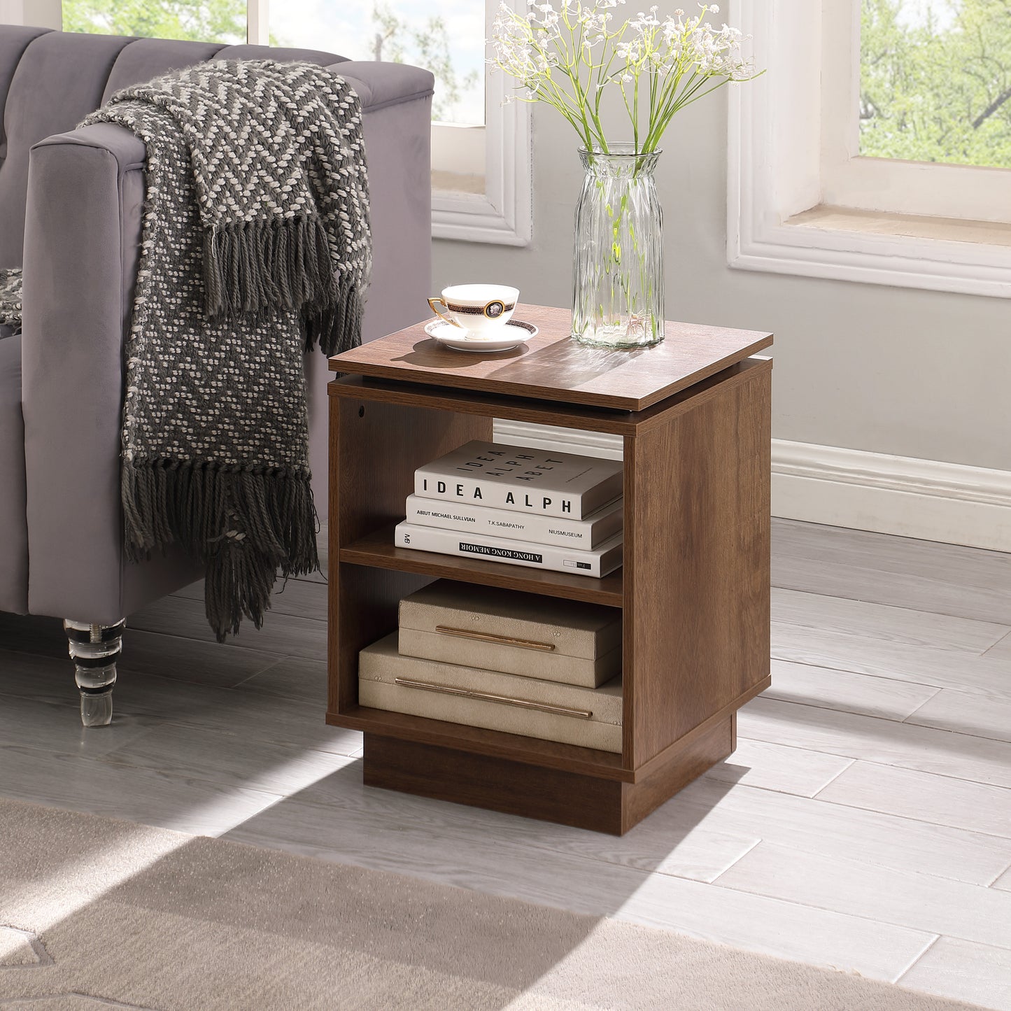 Tauris Hollywood End Table 400mm Two Open Shelves Dark Oak