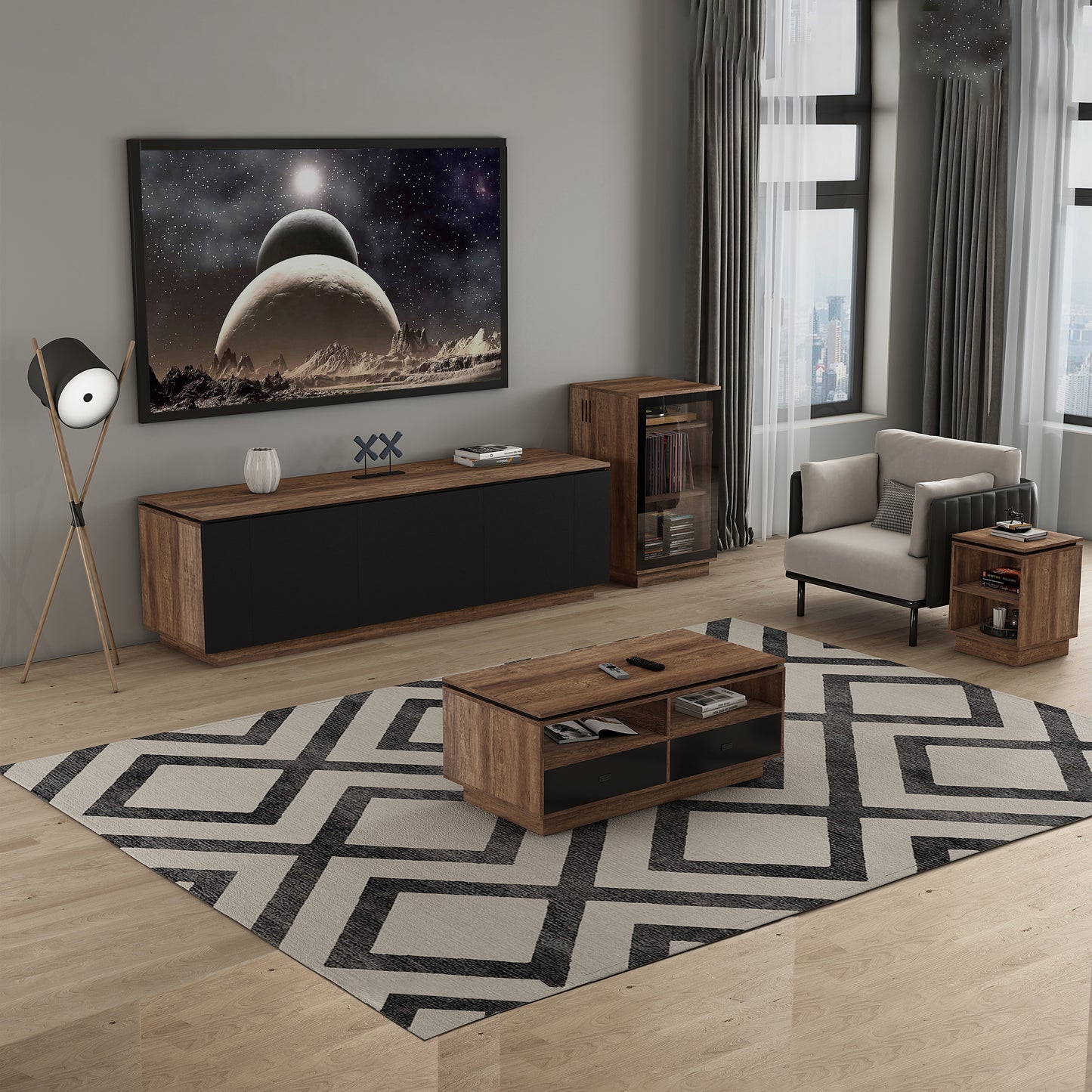 Tauris Hollywood End Table 400mm Two Open Shelves Dark Oak