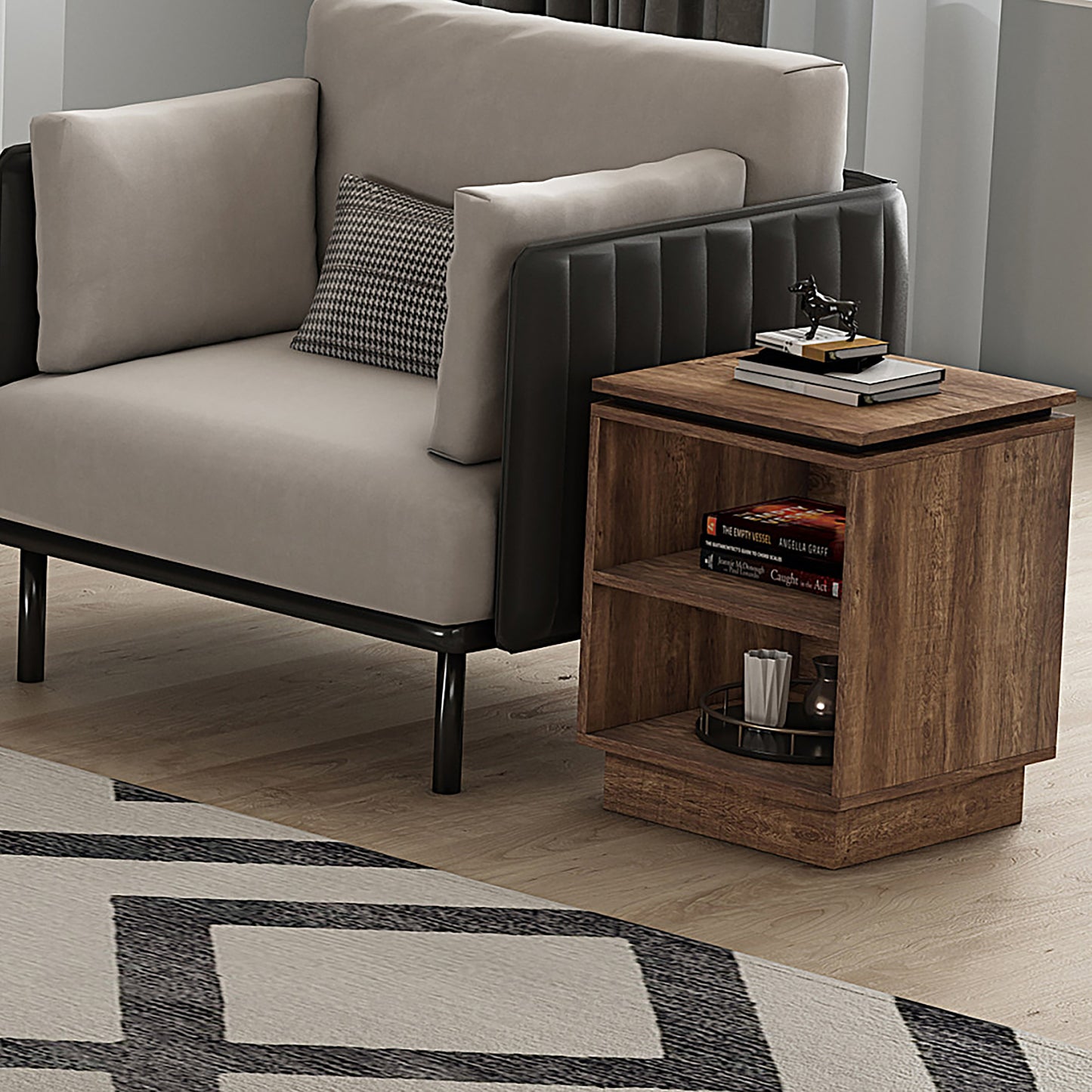 Tauris Hollywood End Table 400mm Two Open Shelves Dark Oak