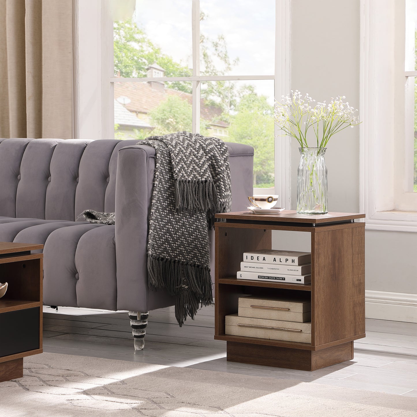 Tauris Hollywood End Table 400mm Two Open Shelves Dark Oak