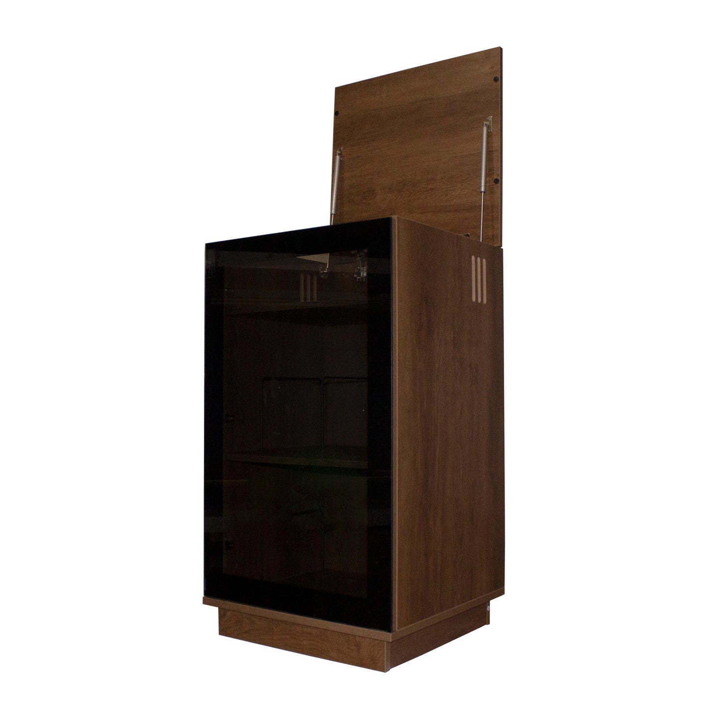 Tauris Hollywood Media Storage Cabinet, Lift Up Turntable Shelf, Vinyl Record Storage Racks, Tempered Glass, Dark Oak
