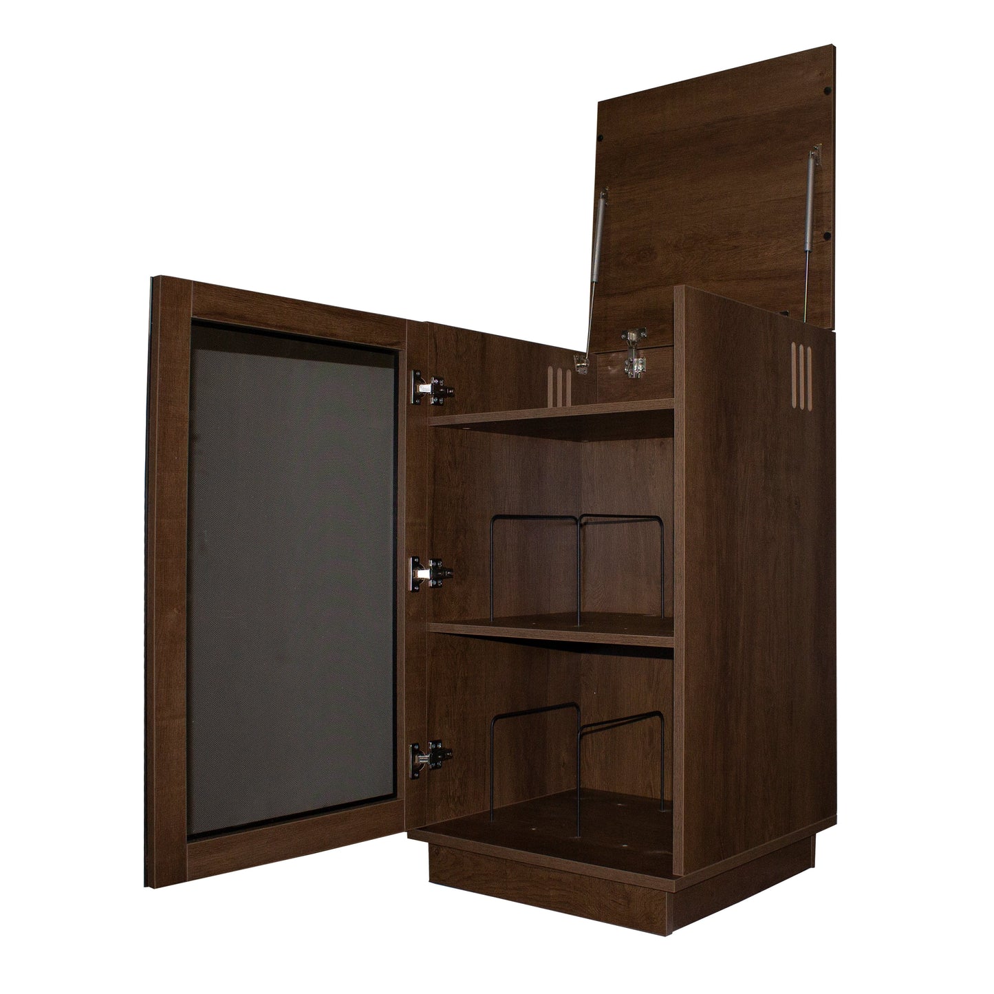 Tauris Hollywood Media Storage Cabinet, Lift Up Turntable Shelf, Vinyl Record Storage Racks, Tempered Glass, Dark Oak