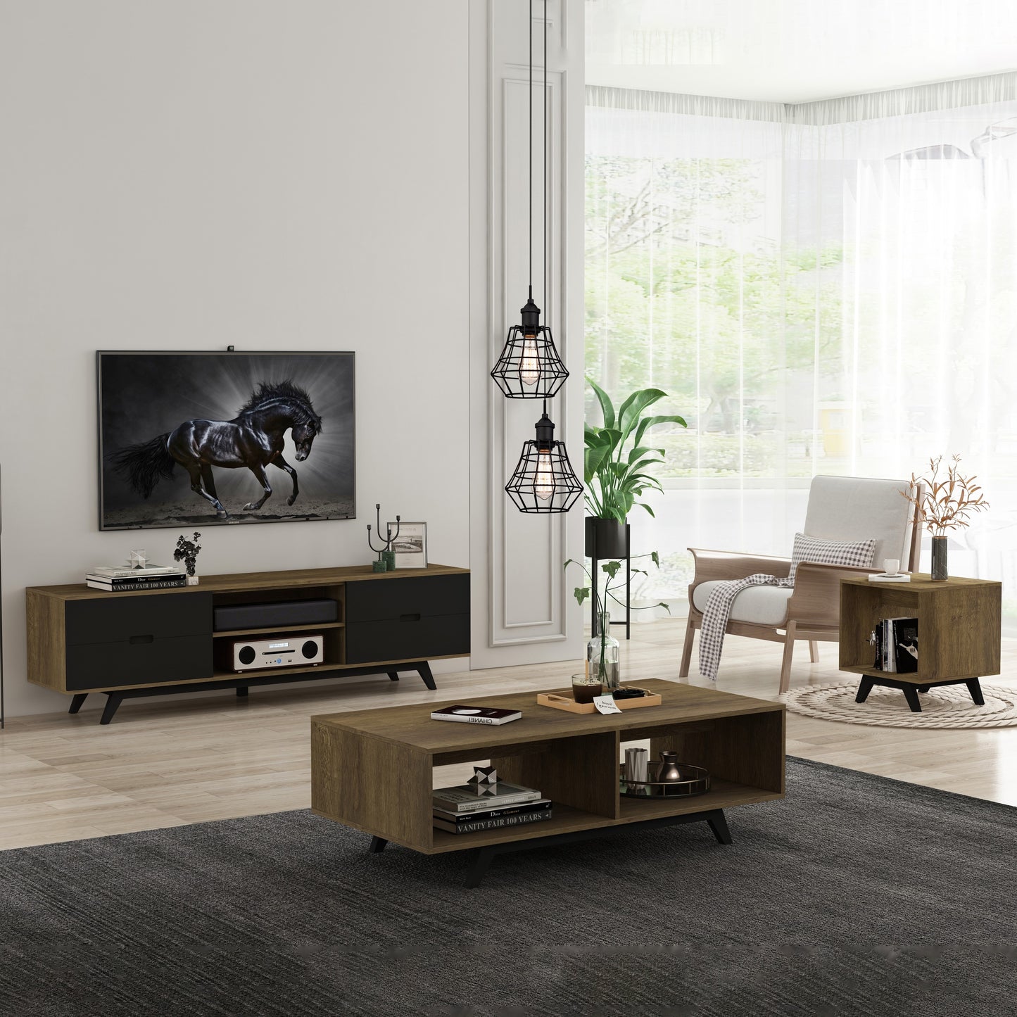 Tauris Metro Coffee Tables 1200mm Two Open Shelves, Solid Rubber Wood Legs, Dark Oak