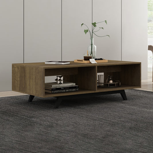 Tauris Metro Coffee Tables 1200mm Two Open Shelves, Solid Rubber Wood Legs, Dark Oak