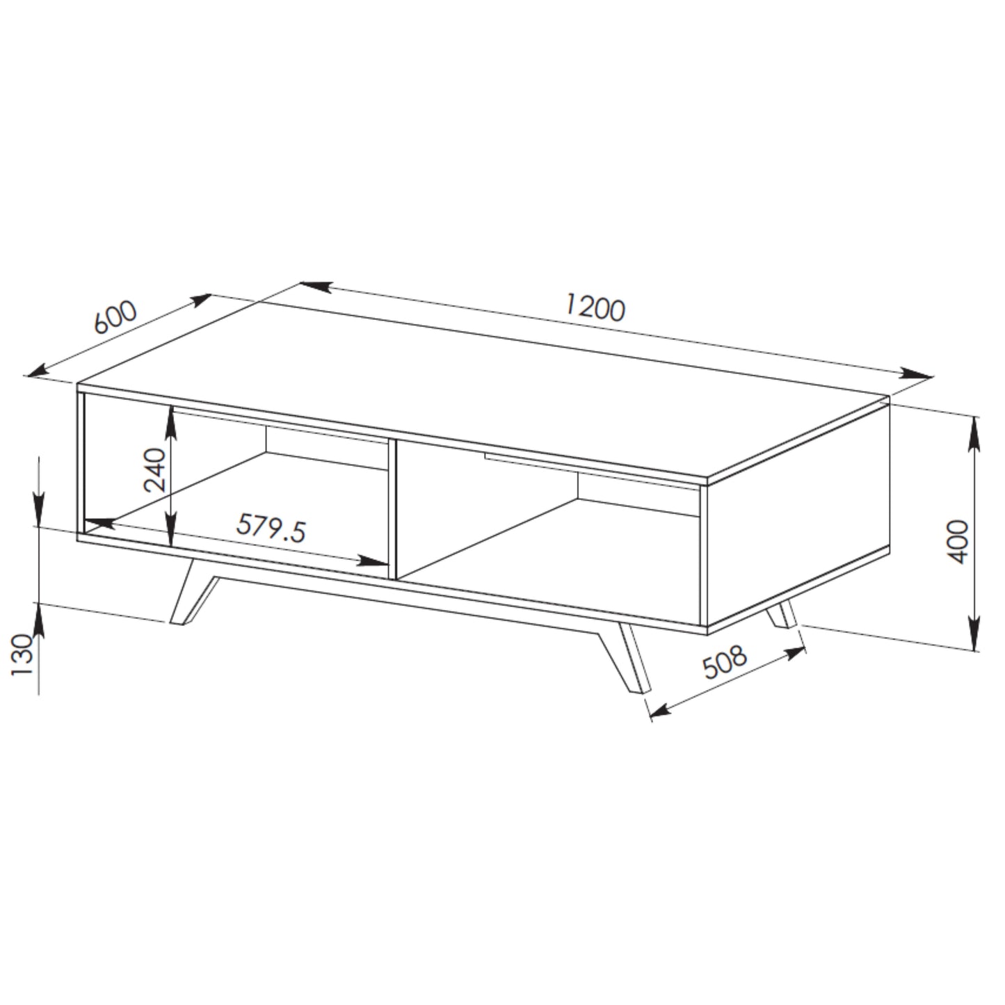 Tauris Metro Coffee Tables 1200mm Two Open Shelves, Solid Rubber Wood Legs, Dark Oak