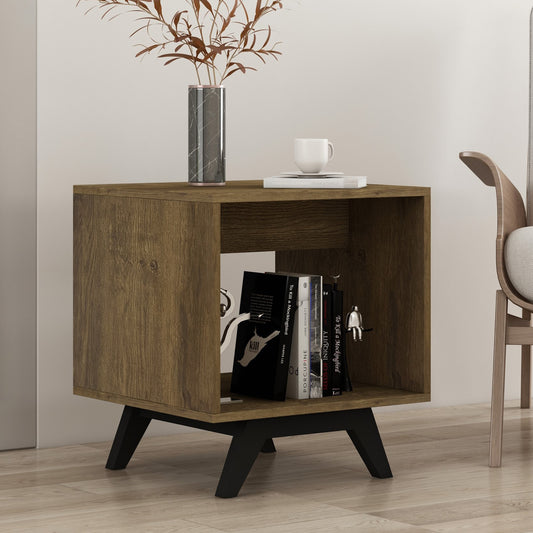 Tauris Metro End Table 450mm One Open Shelf, Solid Rubber Wood Legs, Dark Oak