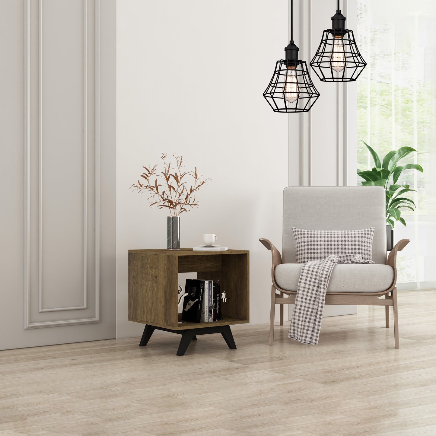 Tauris Metro End Table 450mm One Open Shelf, Solid Rubber Wood Legs, Dark Oak