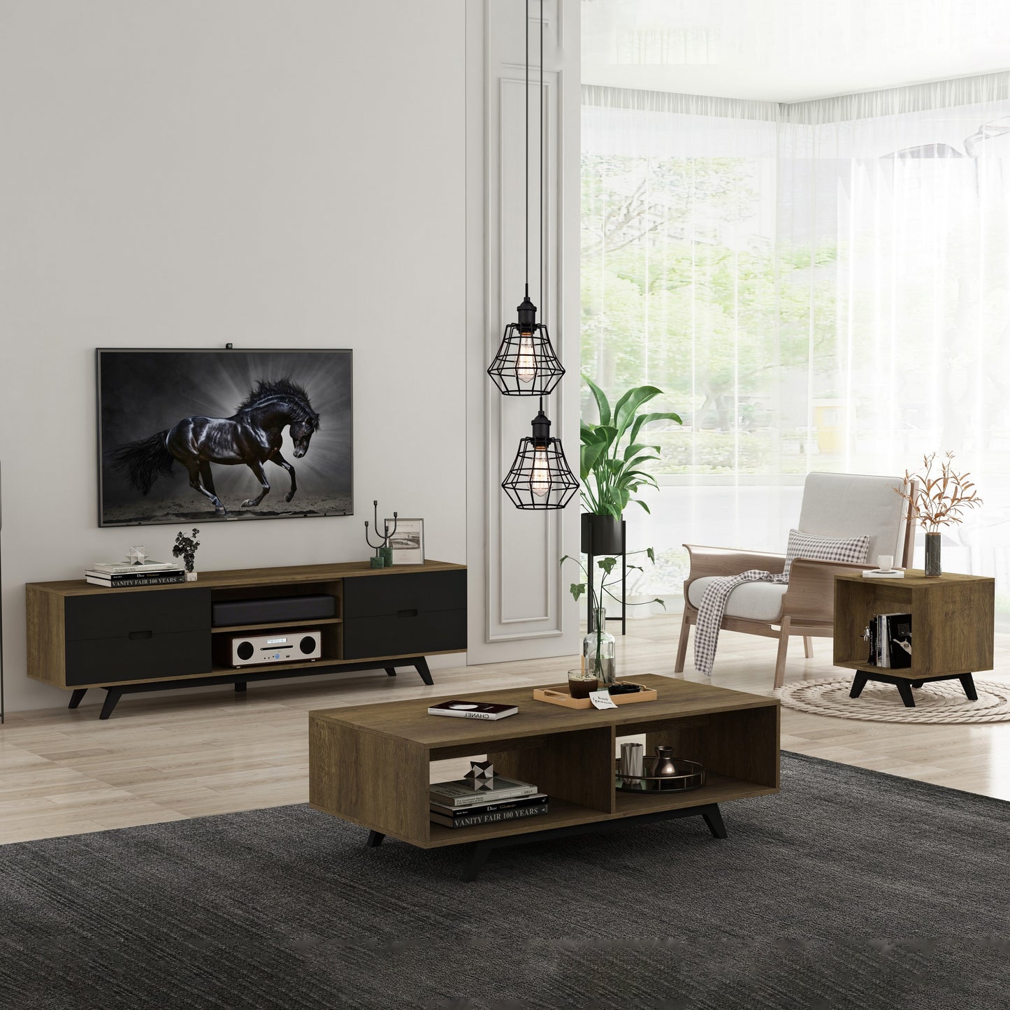 Tauris Metro End Table 450mm One Open Shelf, Solid Rubber Wood Legs, Dark Oak