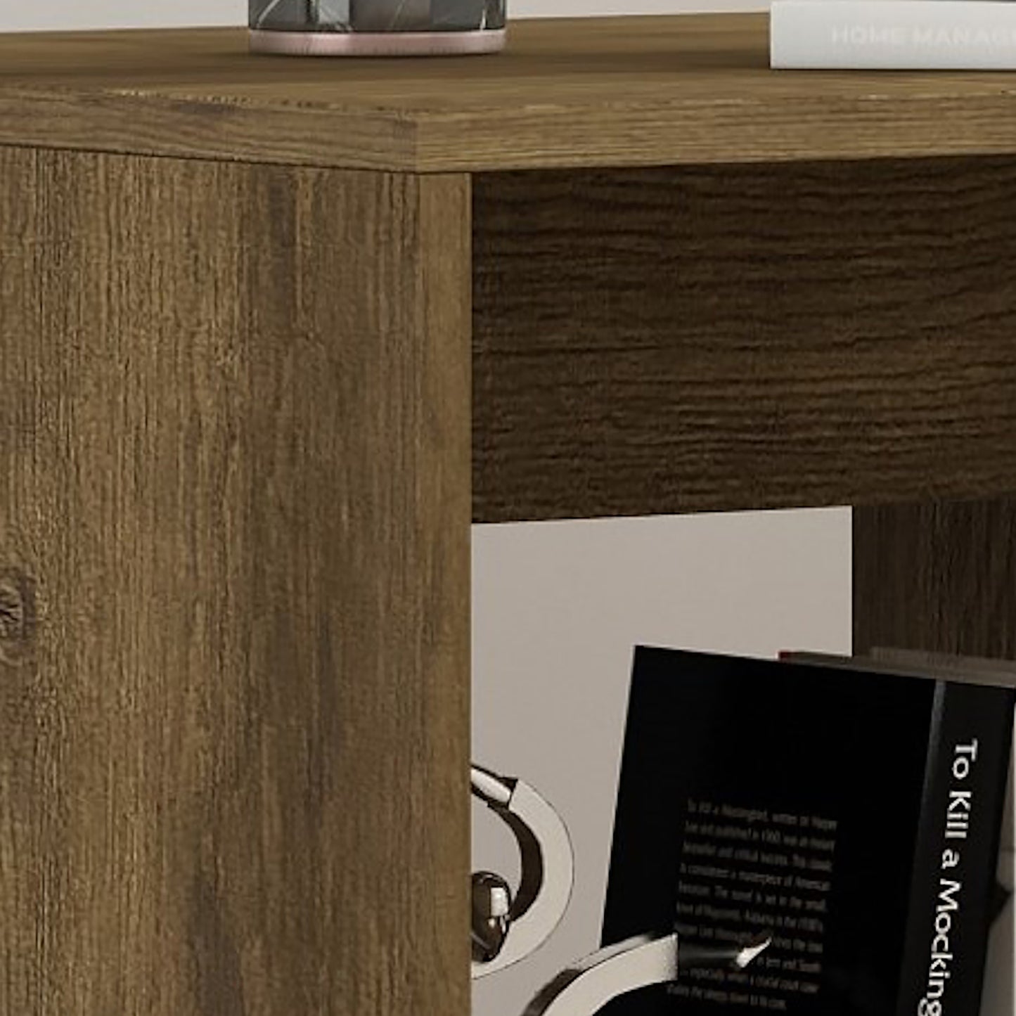 Tauris Metro End Table 450mm One Open Shelf, Solid Rubber Wood Legs, Dark Oak