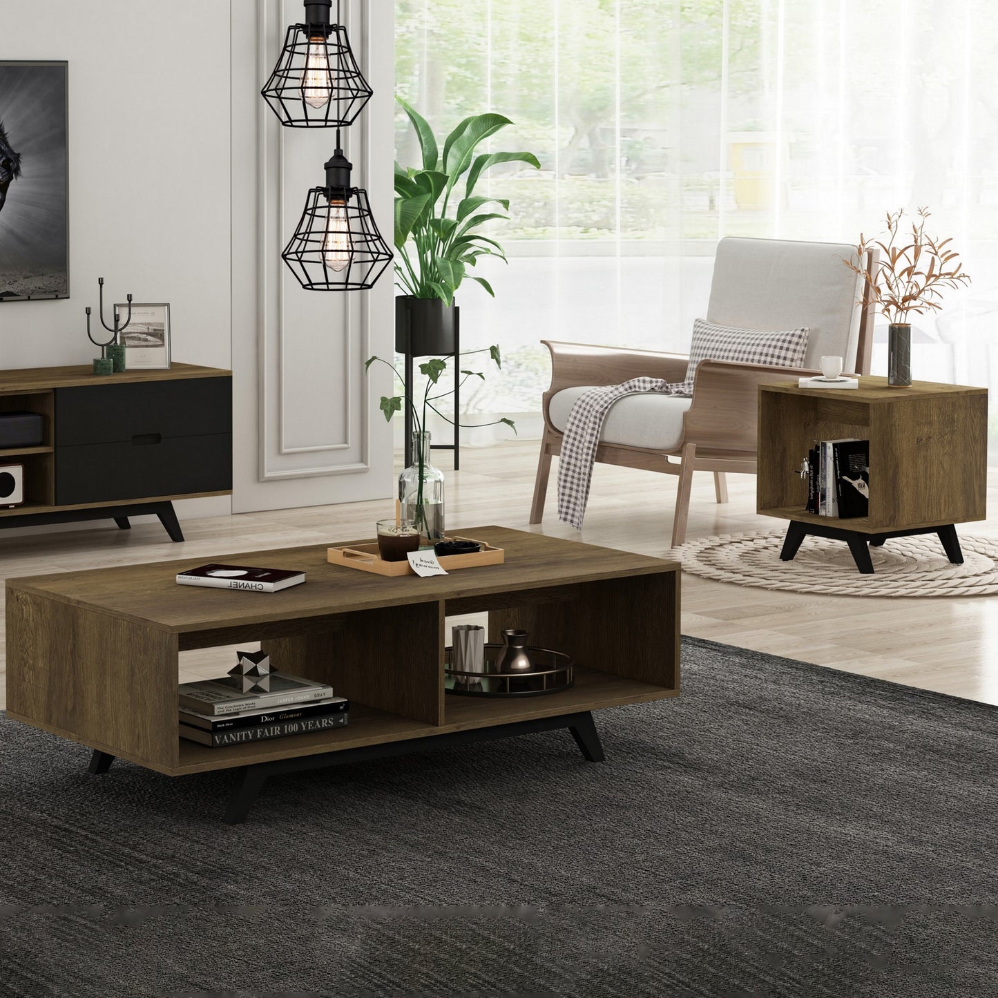 Tauris Metro End Table 450mm One Open Shelf, Solid Rubber Wood Legs, Dark Oak