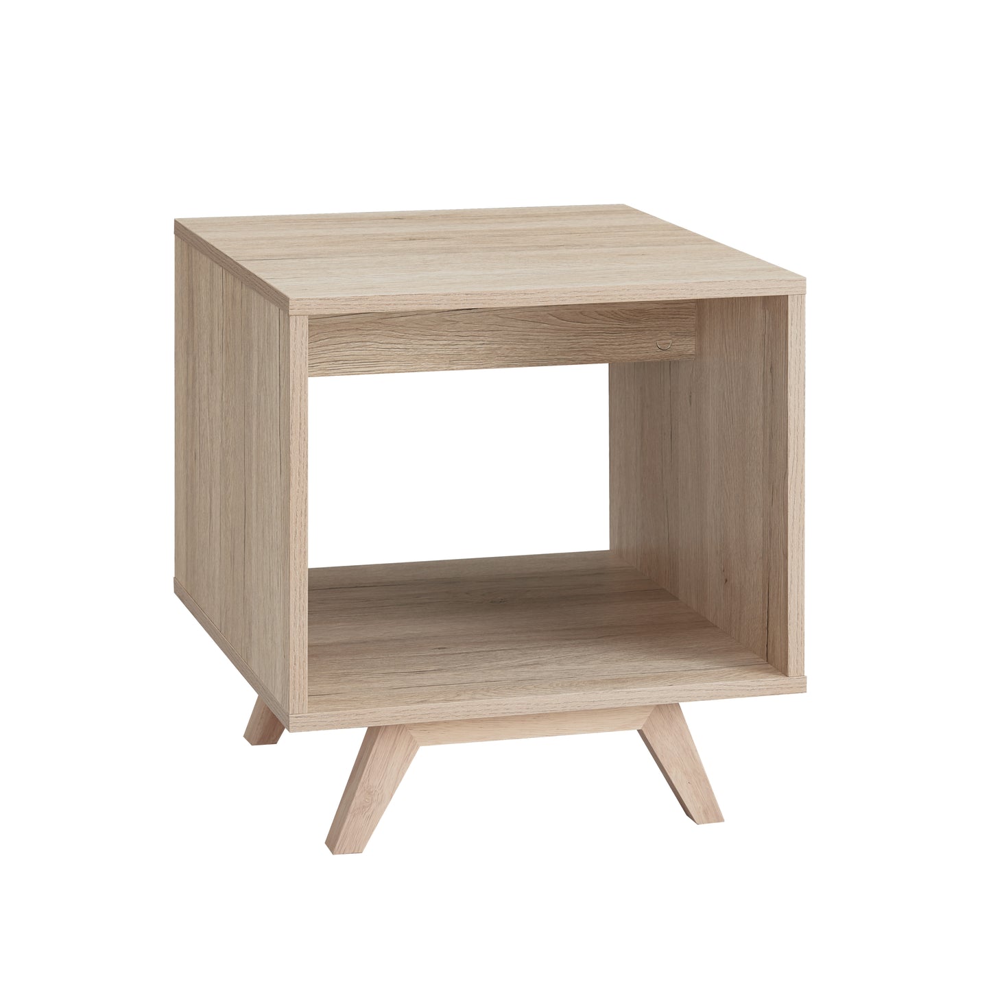 Tauris Metro End Table 450mm One Open Shelf, Solid Rubber Wood Legs, Oak