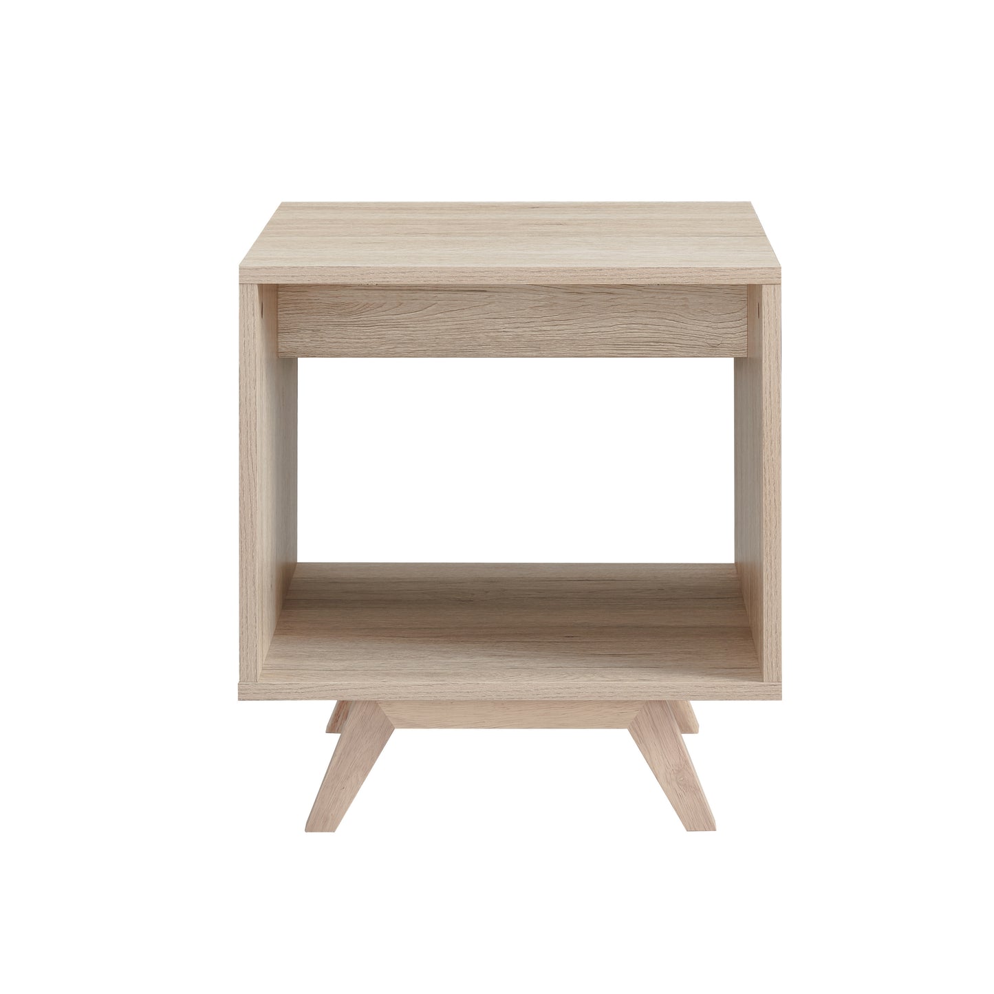 Tauris Metro End Table 450mm One Open Shelf, Solid Rubber Wood Legs, Oak