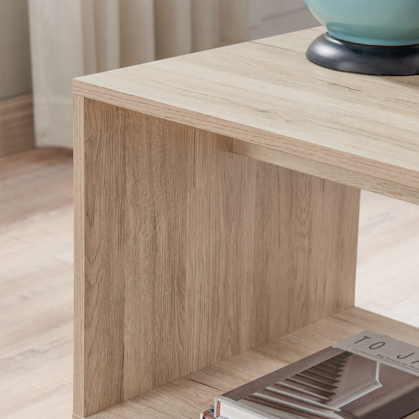 Tauris Metro End Table 450mm One Open Shelf, Solid Rubber Wood Legs, Oak