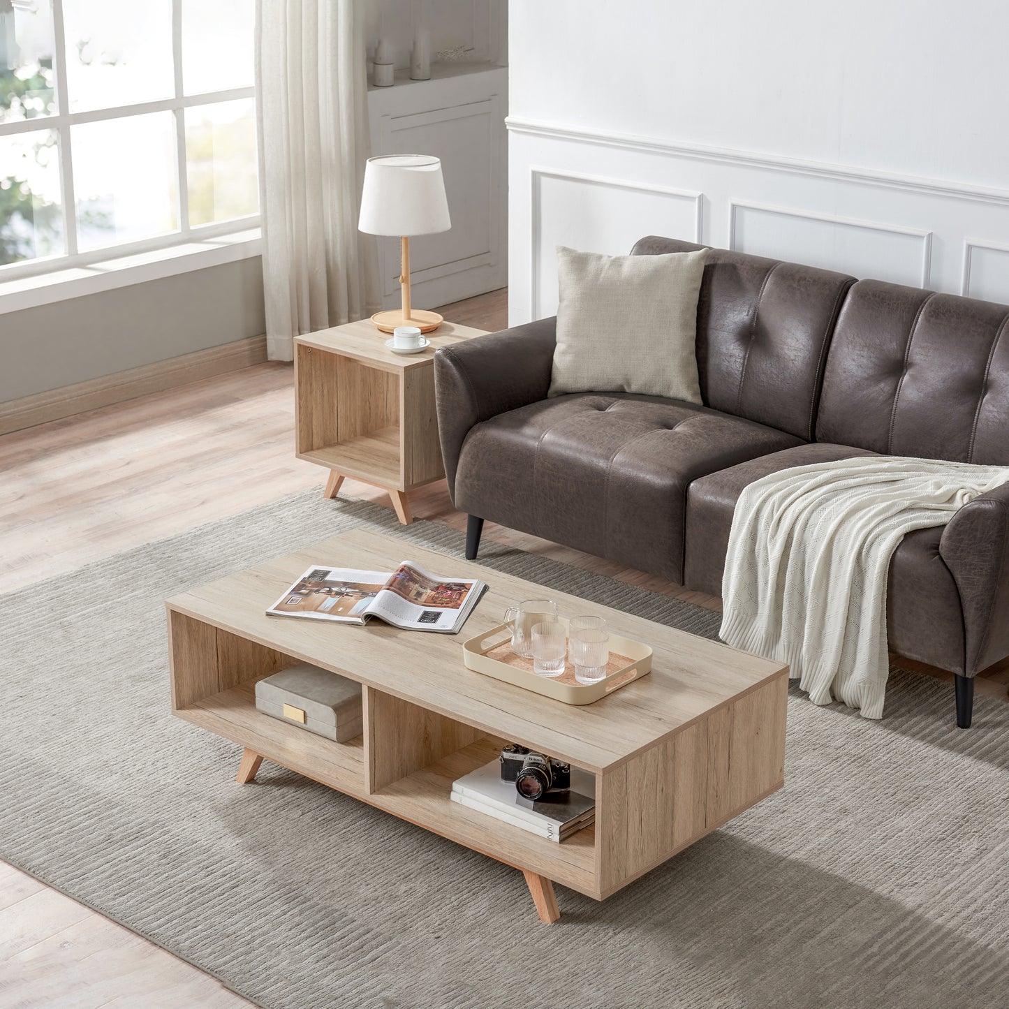 Tauris Metro End Table 450mm One Open Shelf, Solid Rubber Wood Legs, Oak