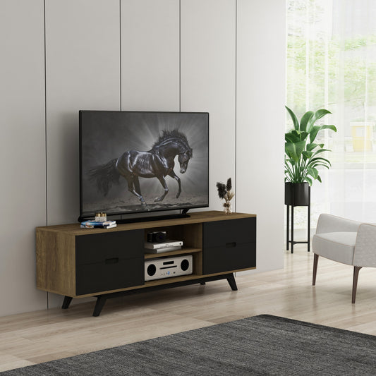Tauris Nova Entertainment Center, TV Stand, Entertainment Unit 1500mm Scandinavian Inspired Design, Solid Rubber Wood Legs Dark Oak
