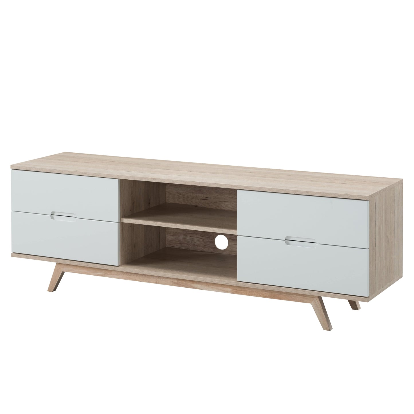 Tauris Nova Entertainment Center, TV Stand, Entertainment Unit 1500mm Scandinavian Inspired Design, Solid Rubber Wood Legs Oak