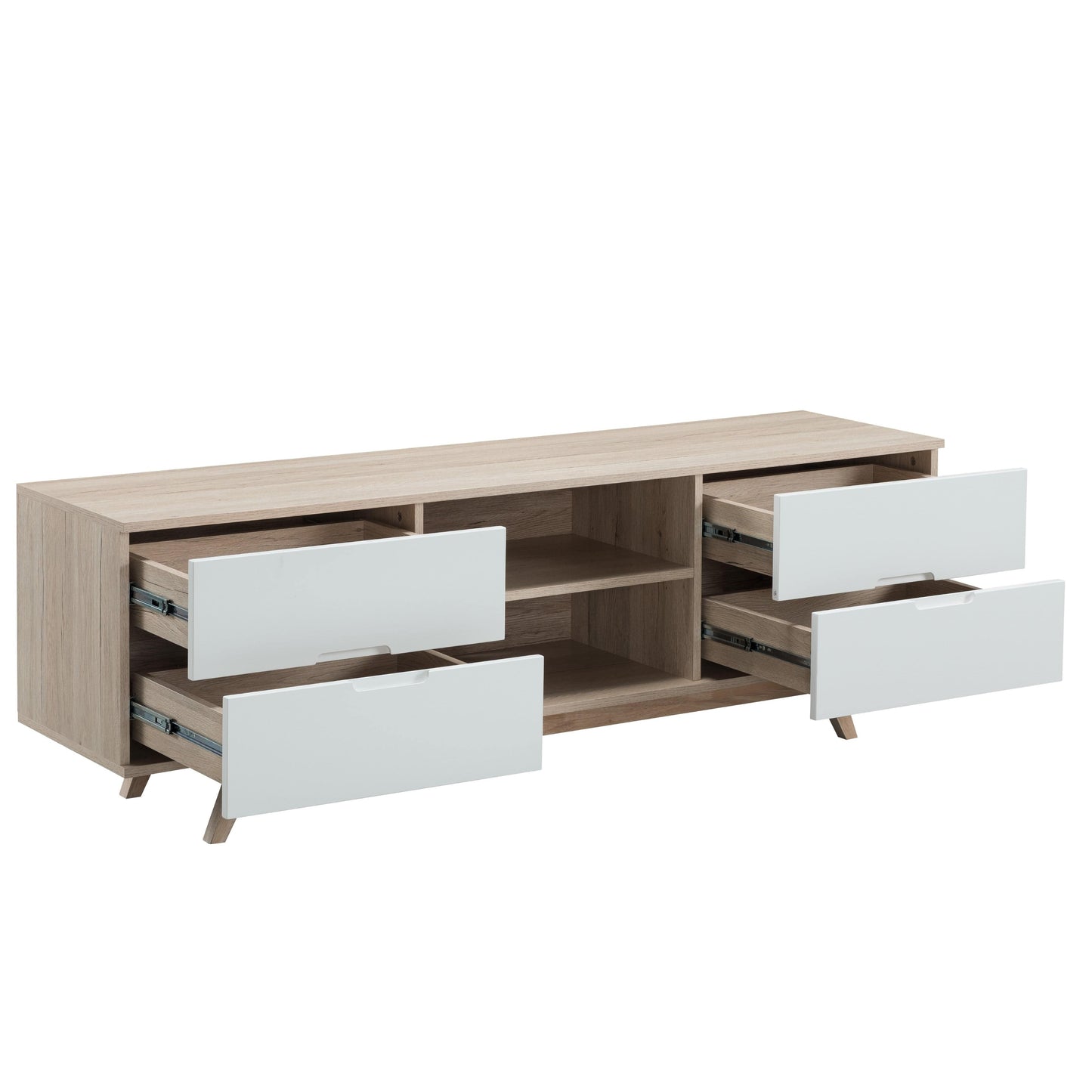 Tauris Nova Entertainment Center, TV Stand, Entertainment Unit 1500mm Scandinavian Inspired Design, Solid Rubber Wood Legs Oak